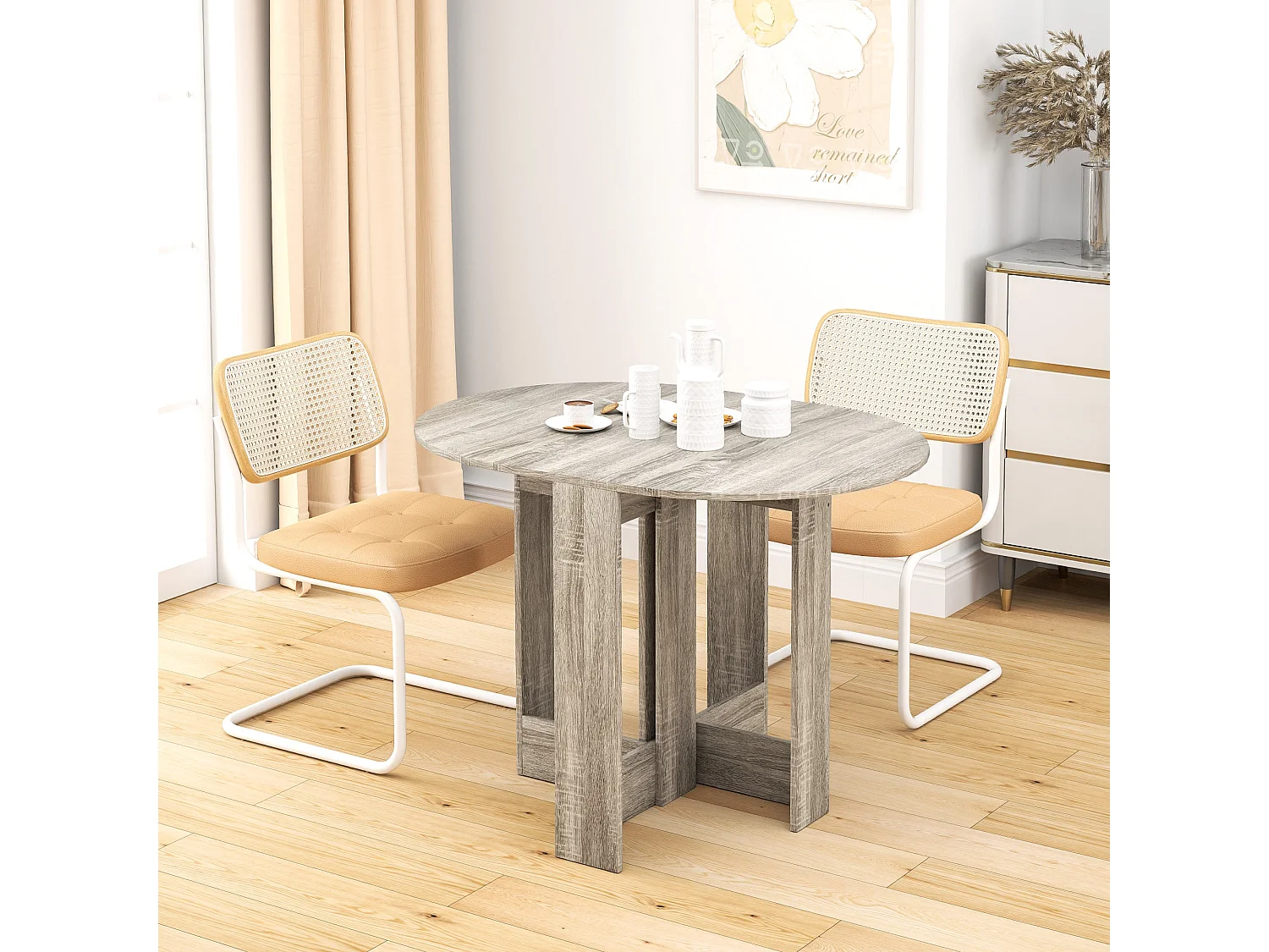 Tase Grey Folding Drop Leaf Dining Table Space Saving Rectangular Extendable Table