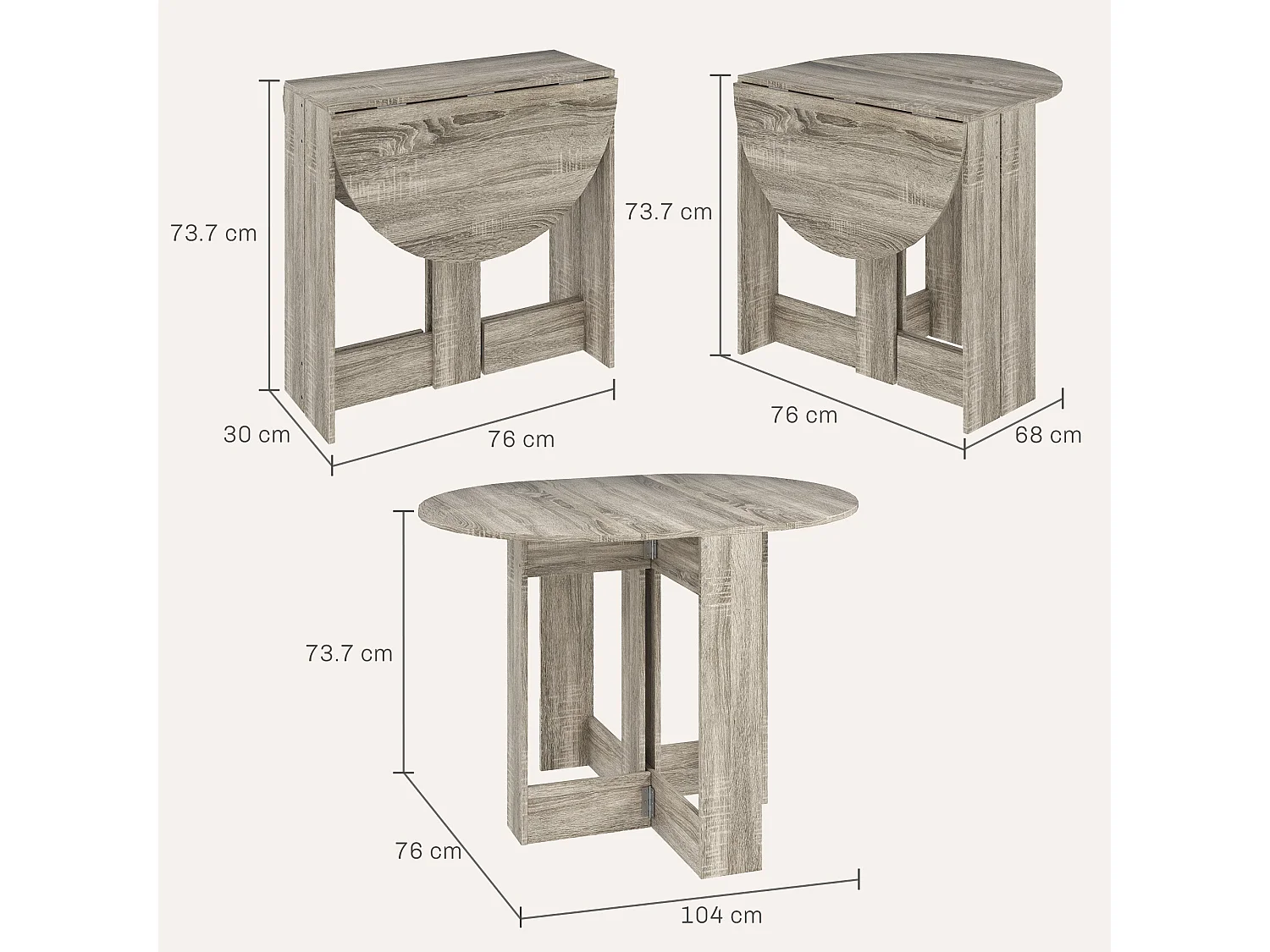 Tase Grey Folding Drop Leaf Dining Table Space Saving Rectangular Extendable Table