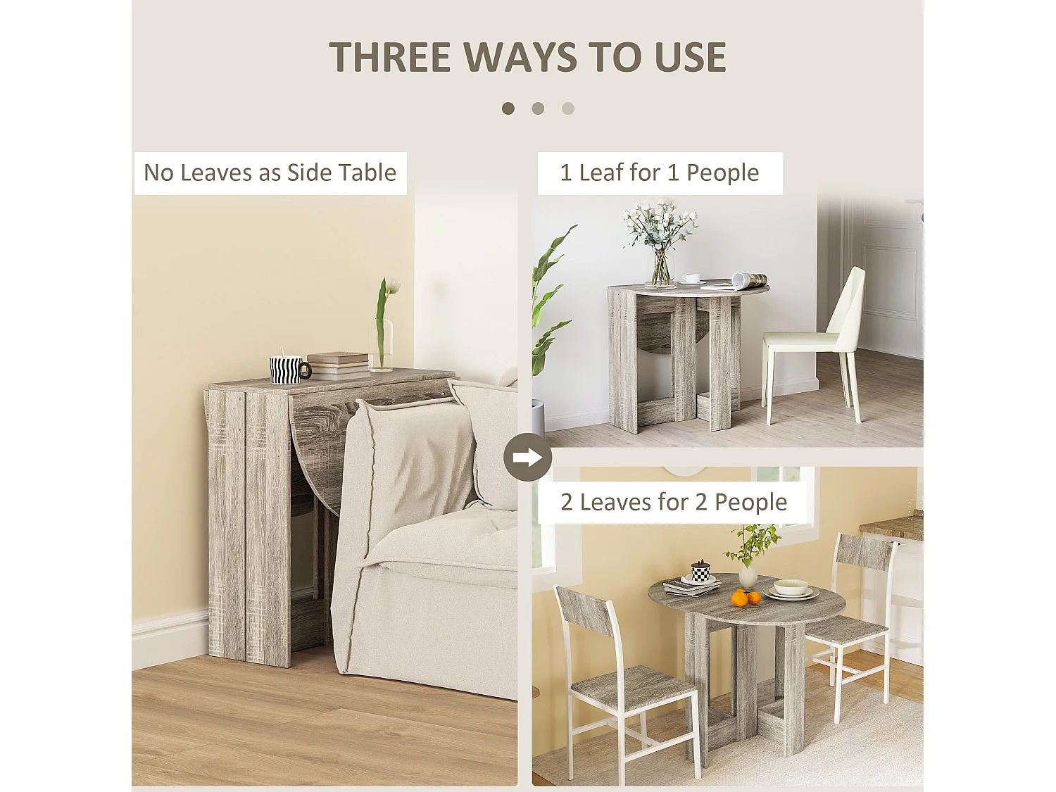 Tase Grey Folding Drop Leaf Dining Table Space Saving Rectangular Extendable Table
