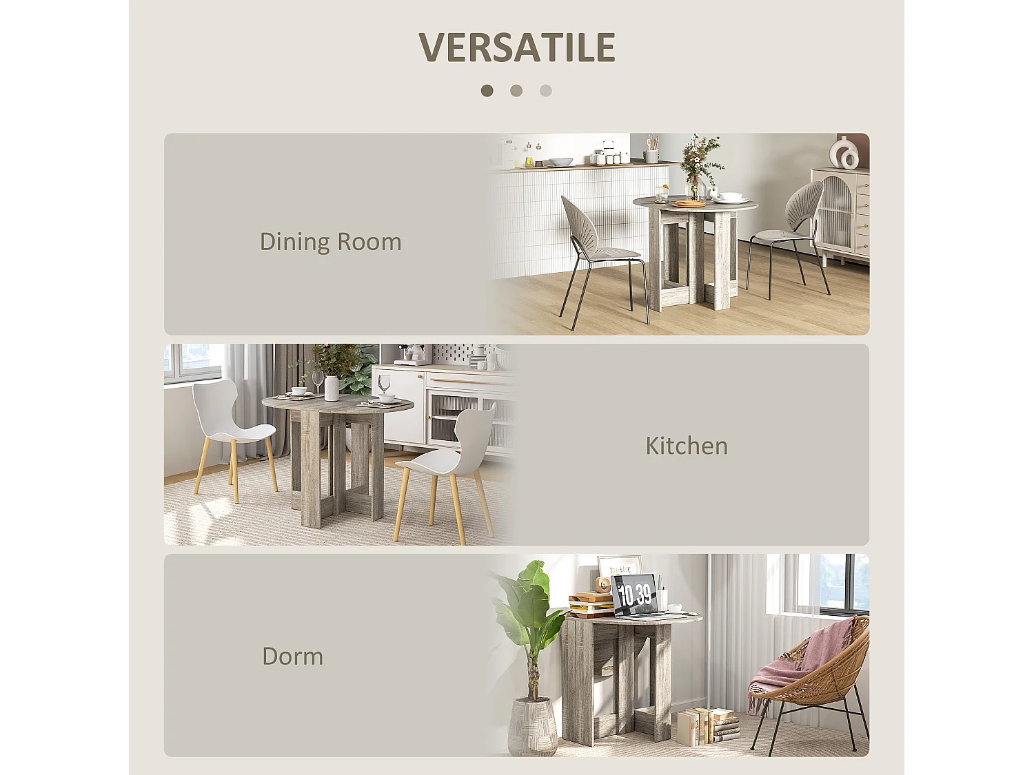 Tase Grey Folding Drop Leaf Dining Table Space Saving Rectangular Extendable Table