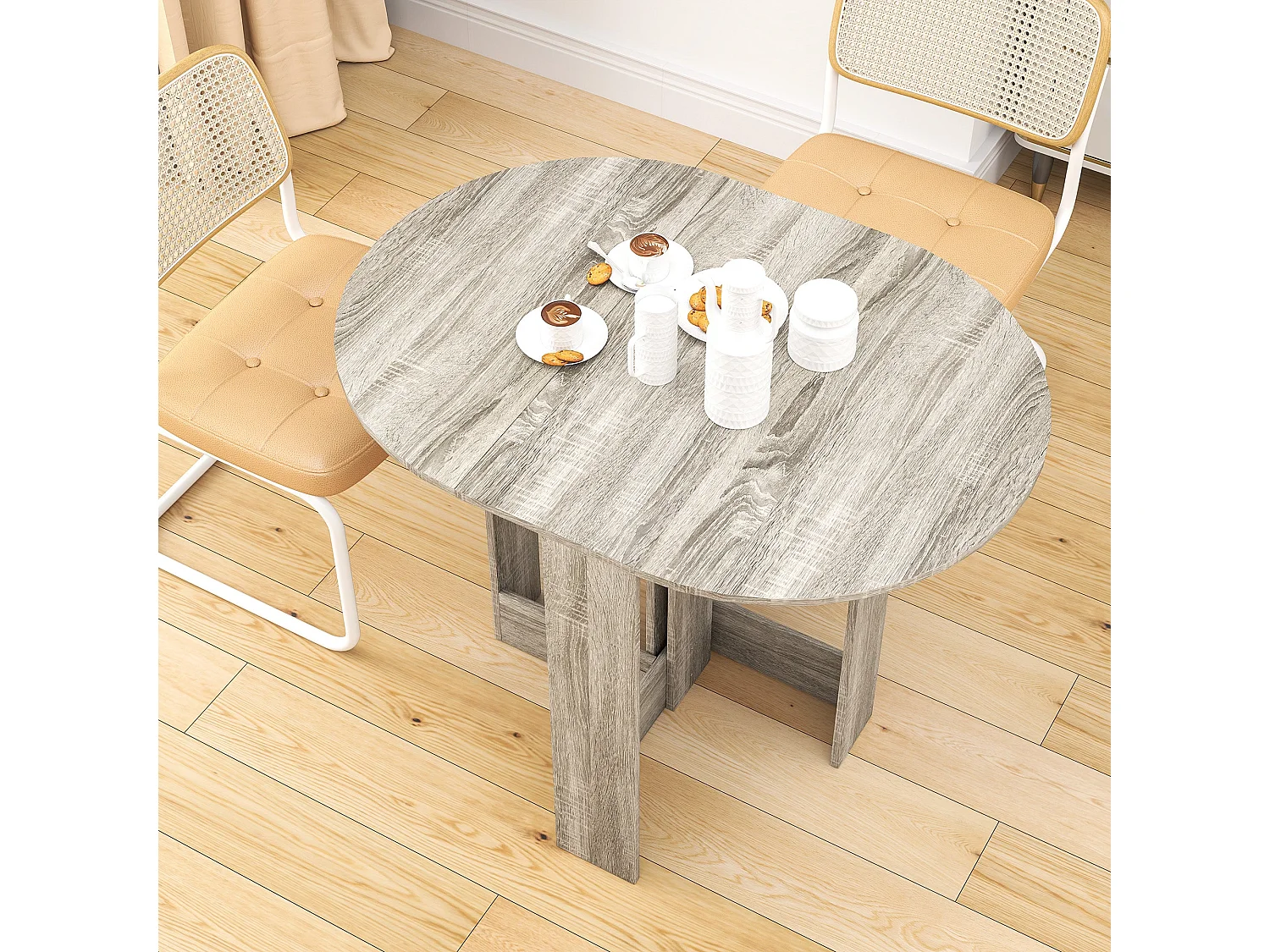 Tase Grey Folding Drop Leaf Dining Table Space Saving Rectangular Extendable Table