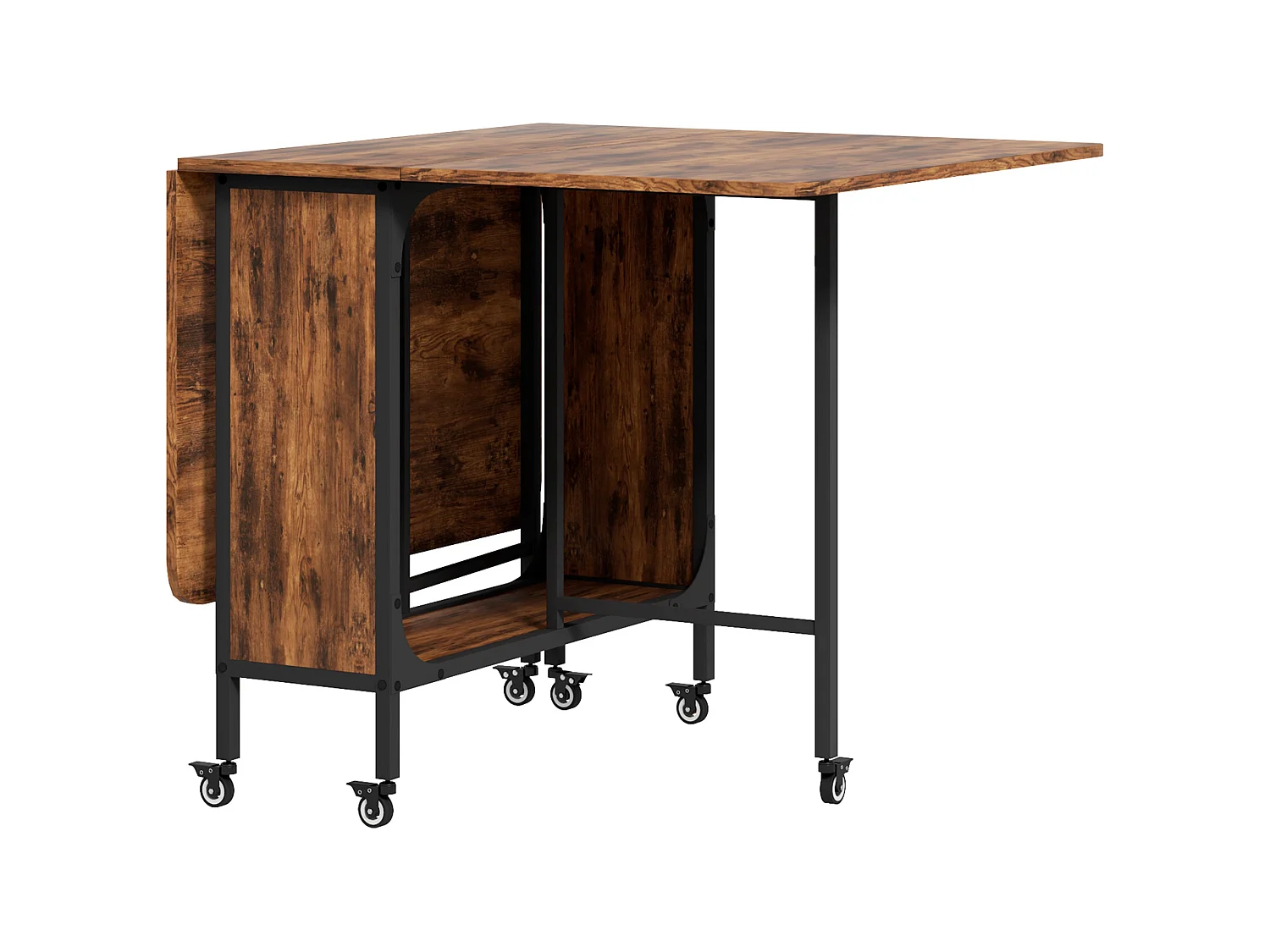 Nilanana Rustic Brown and Black Drop Leaf Dining Table Seating 6