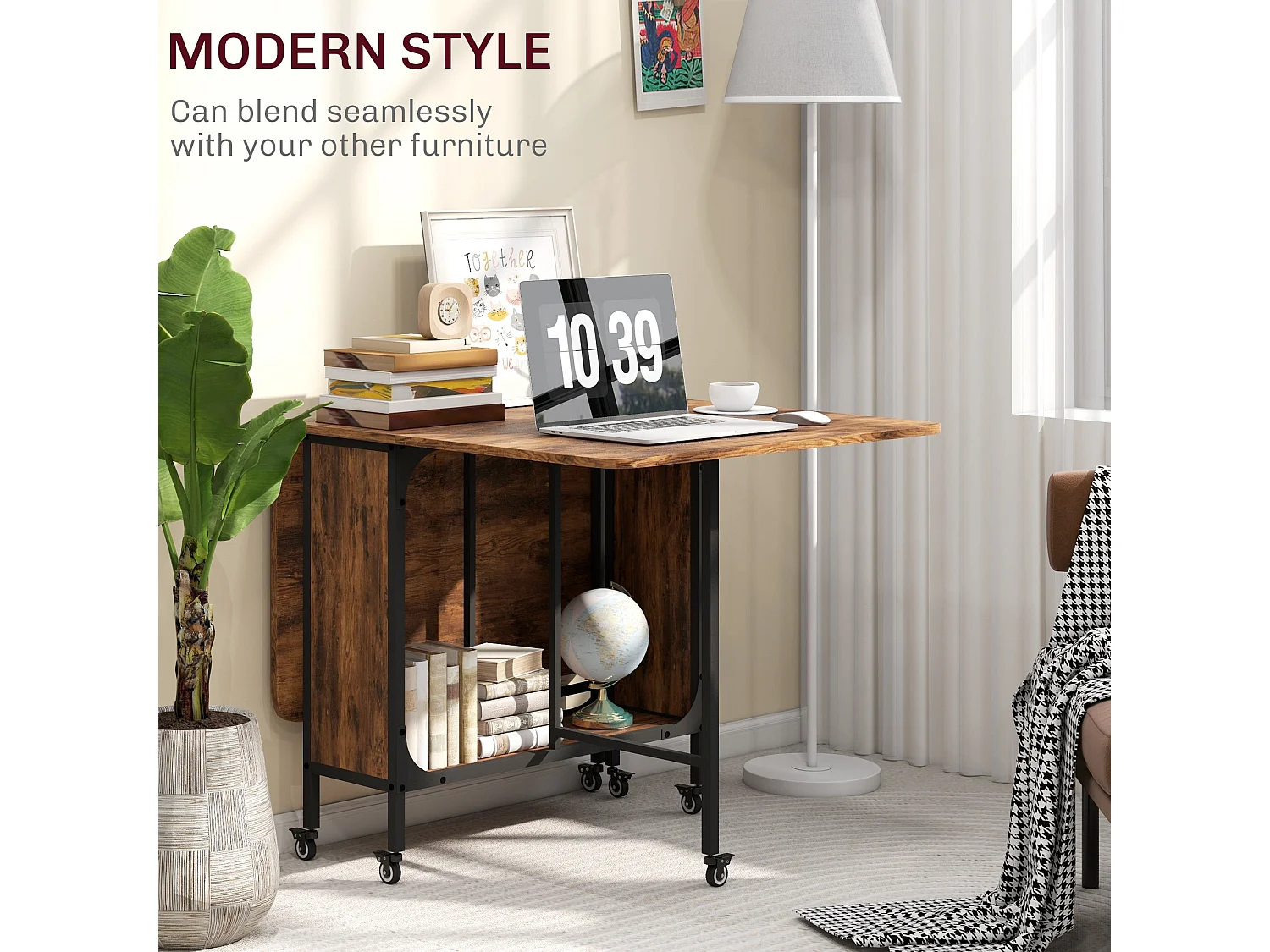 Nilanana Rustic Brown and Black Drop Leaf Dining Table Seating 6