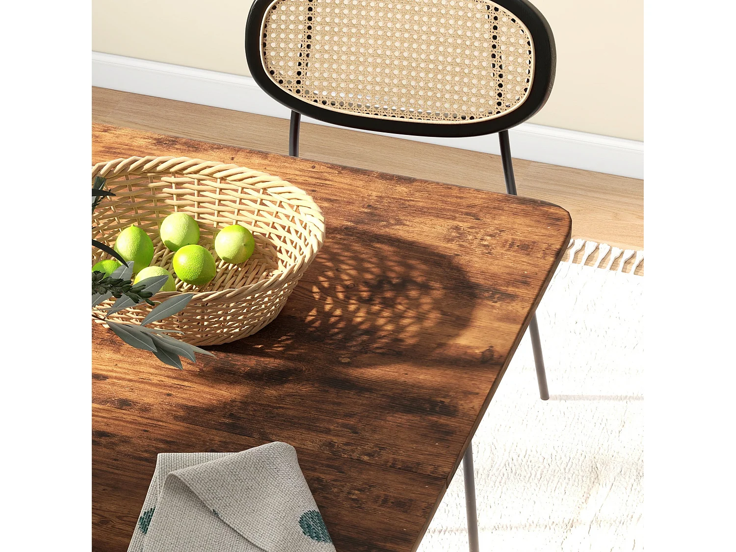 Nilanana Rustic Brown and Black Drop Leaf Dining Table Seating 6