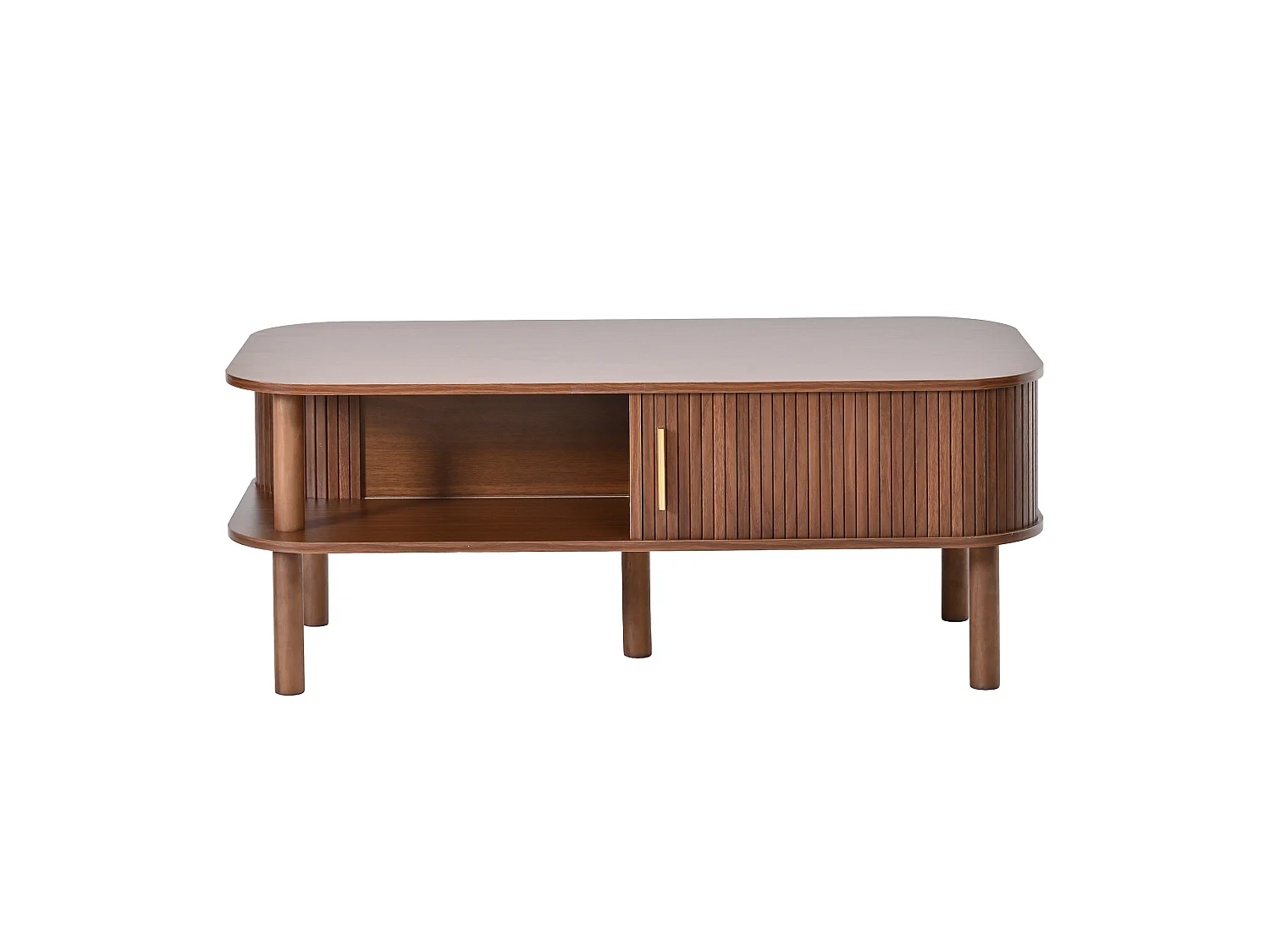 Couchtisch 110x55x45 cm - Beistelltisch - mit Schiebetür und offenen Ablagefächern - MDF - braun