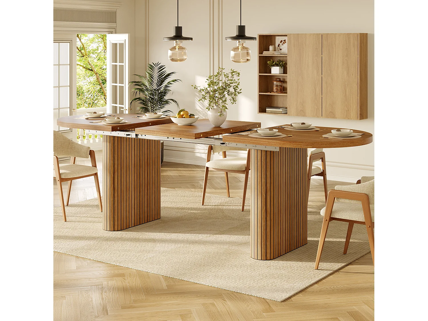 Table à Manger Extensible 120-160x80cm - table à manger ovale en bois - bureau épaissi - MDF + métal - Marron