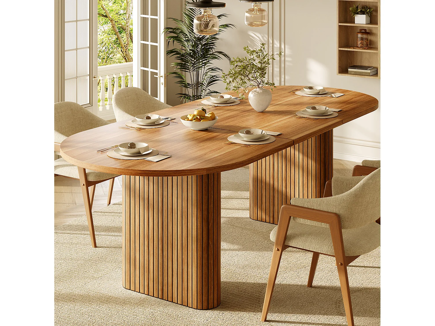 Table à Manger Extensible 120-160x80cm - table à manger ovale en bois - bureau épaissi - MDF + métal - Marron