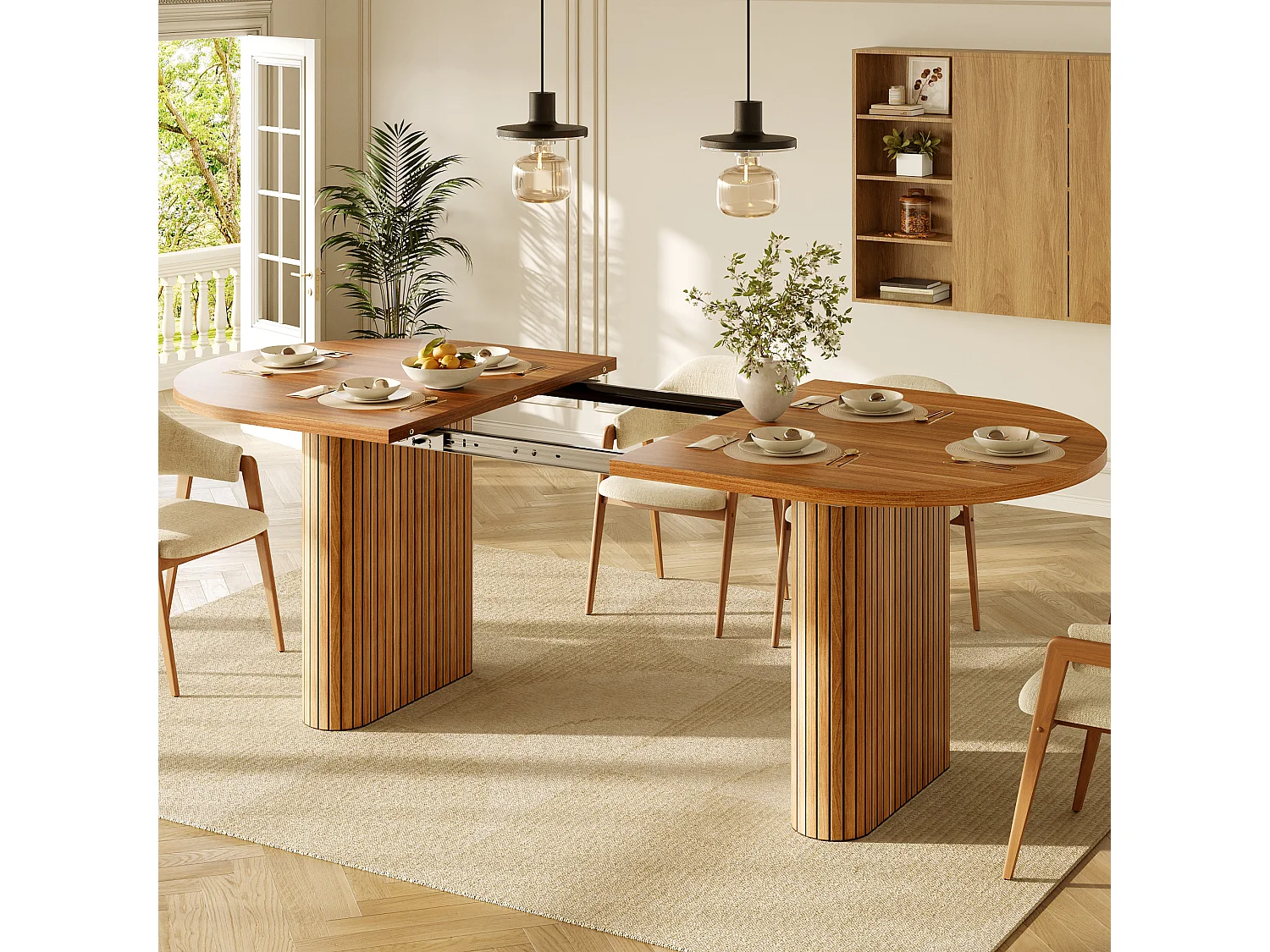 Table à Manger Extensible 120-160x80cm - table à manger ovale en bois - bureau épaissi - MDF + métal - Marron