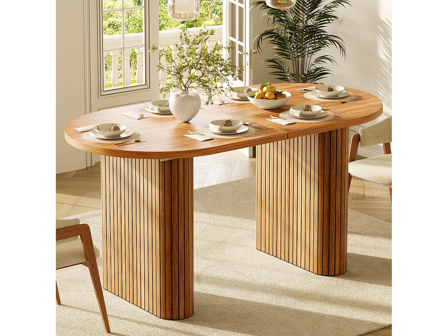 Table à Manger Extensible 120-160x80cm - table à manger ovale en bois - bureau épaissi - MDF + métal - Marron