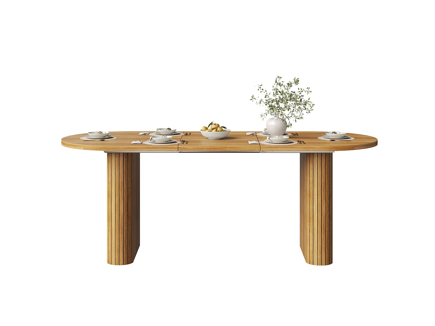 Uitschuifbare eettafel 120-160x80 cm - ovale houten eettafel - verdikt tafelblad - MDF + metaal - Bruin