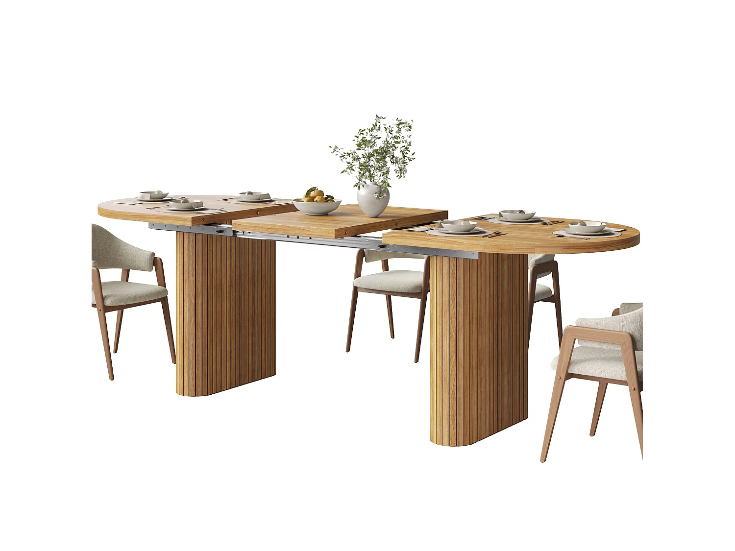 Uitschuifbare eettafel 120-160x80 cm - ovale houten eettafel - verdikt tafelblad - MDF + metaal - Bruin