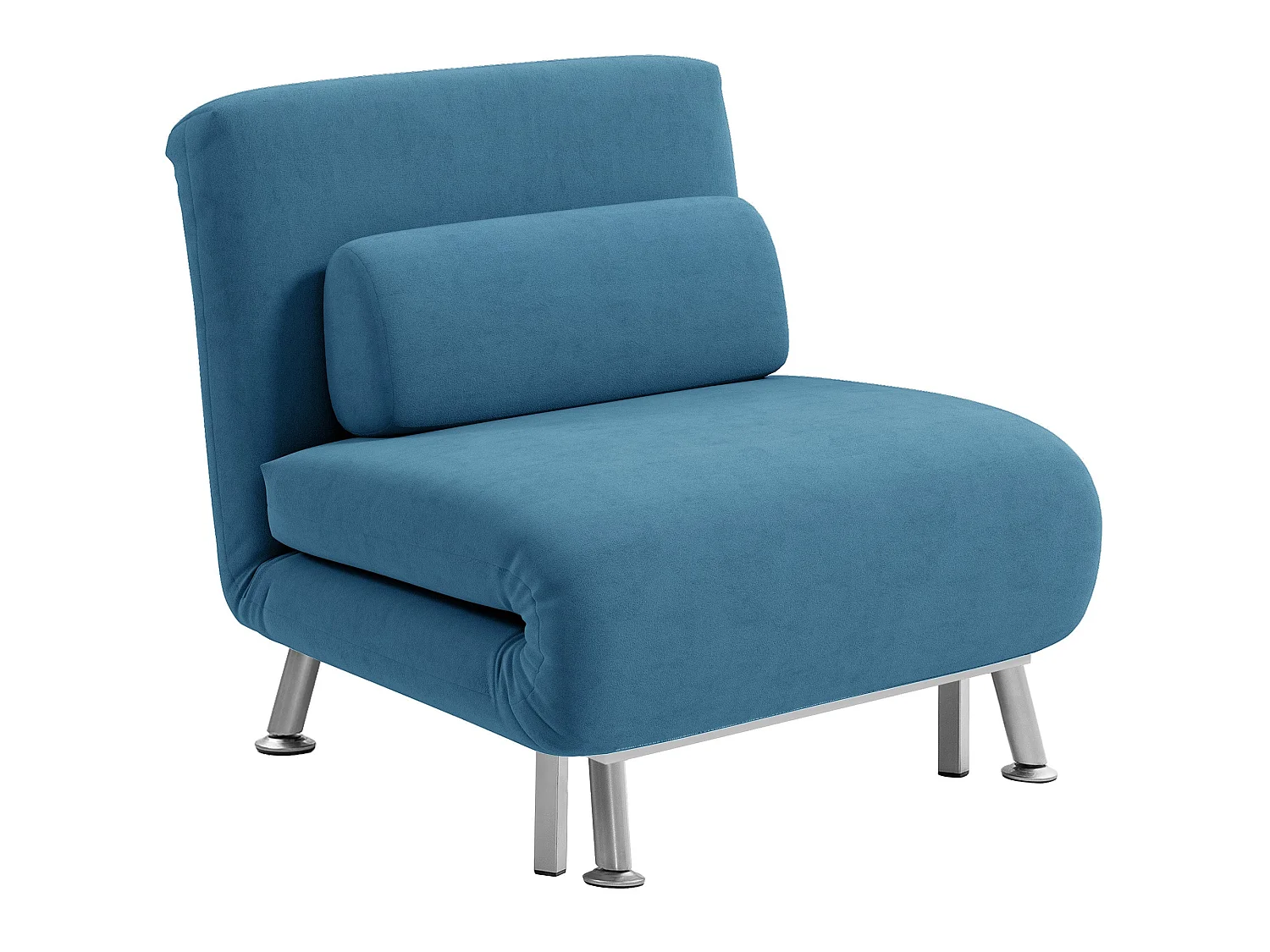 Ziel Lika Blue Velvet Single Sleeper Chair Silver Metal Legs