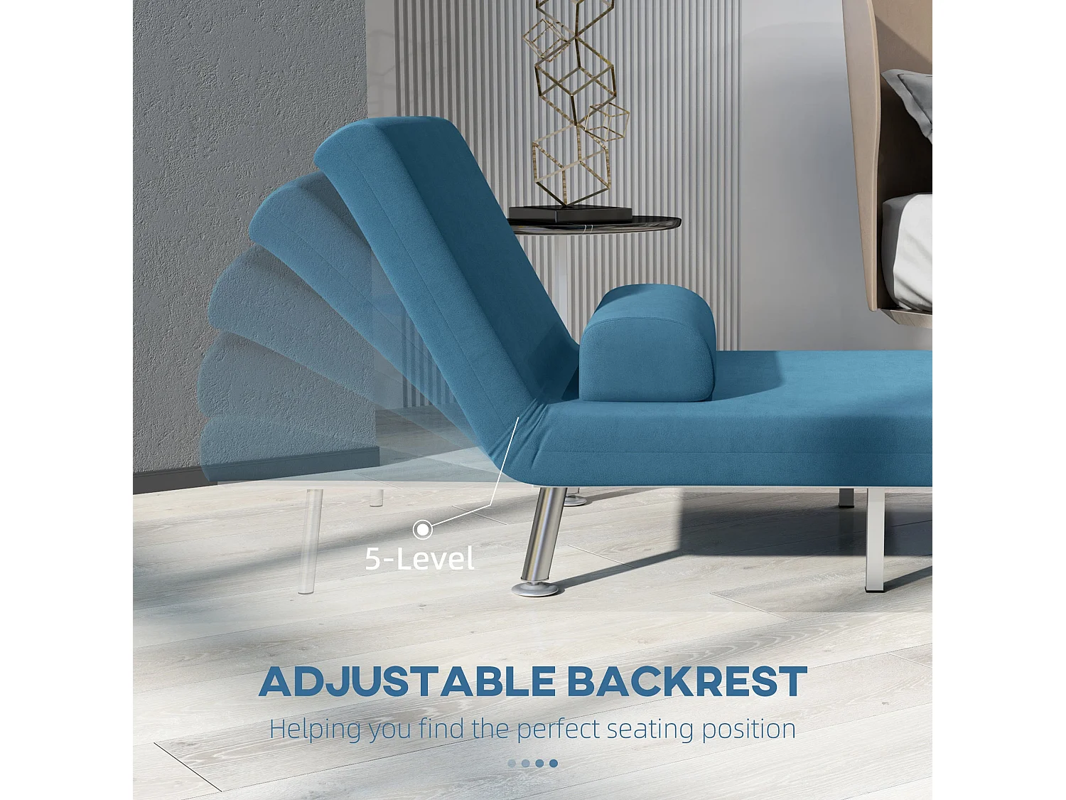 Ziel Lika Blue Velvet Single Sleeper Chair Silver Metal Legs