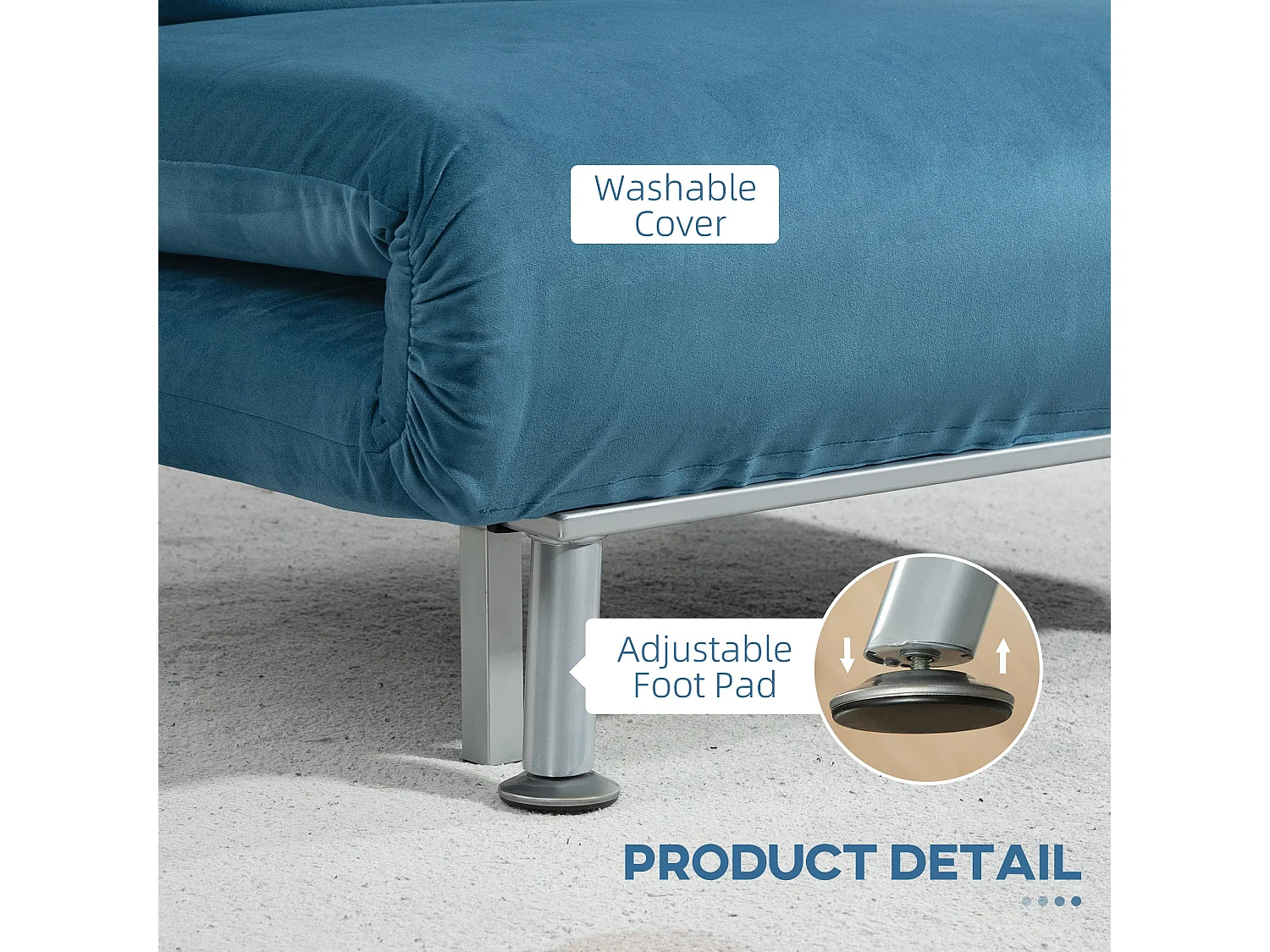 Ziel Lika Blue Velvet Single Sleeper Chair Silver Metal Legs