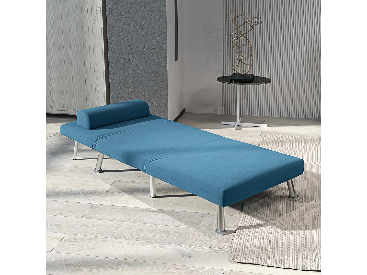 Ziel Lika Blue Velvet Single Sleeper Chair Silver Metal Legs