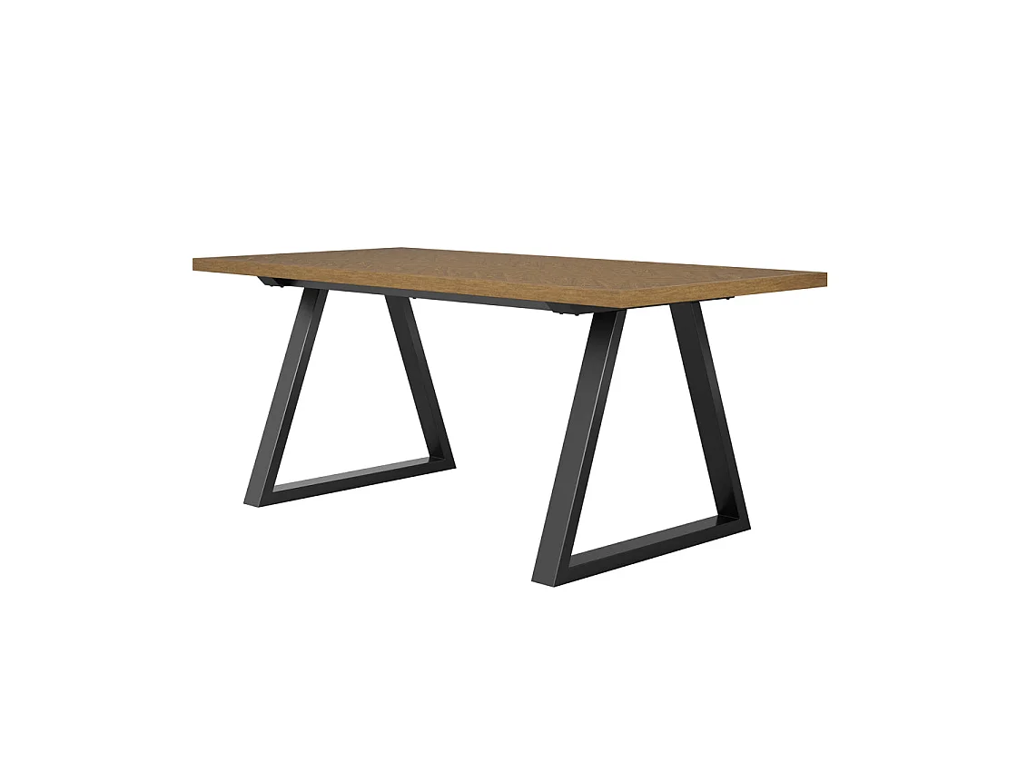 Balbriggan Dining Table Dark Brown Herringbone Top Black Metal Legs