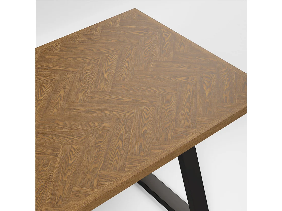 Balbriggan Dining Table Dark Brown Herringbone Top Black Metal Legs