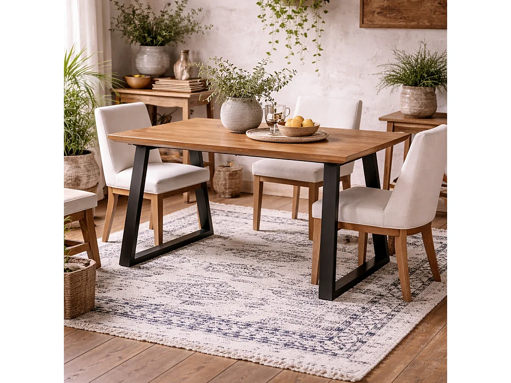Balbriggan Dining Table Dark Brown Herringbone Top Black Metal Legs