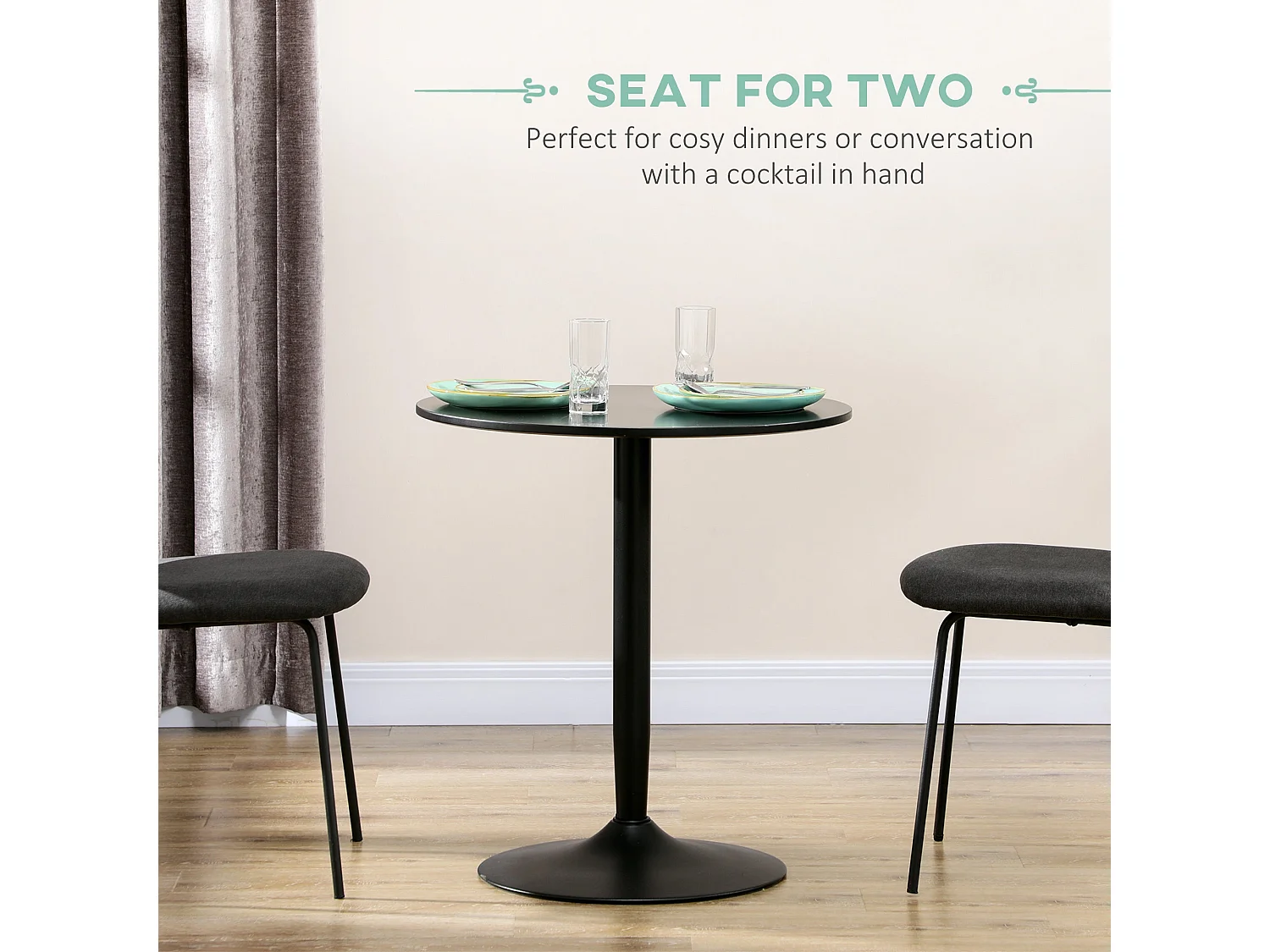 Reveva 70cm Black Metal Round Dining Table for 2 Minimal Modern Design