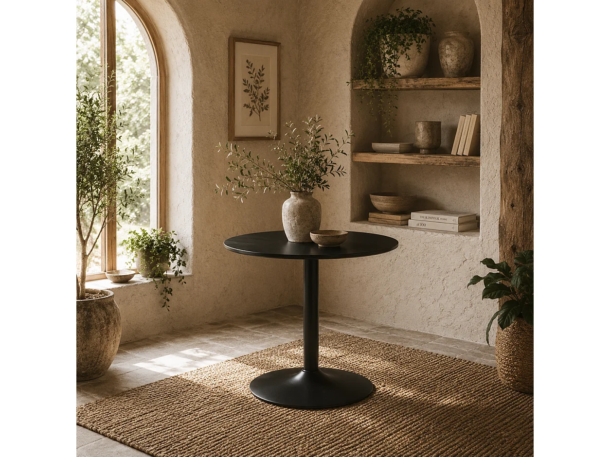 Reveva 70cm Black Metal Round Dining Table for 2 Minimal Modern Design