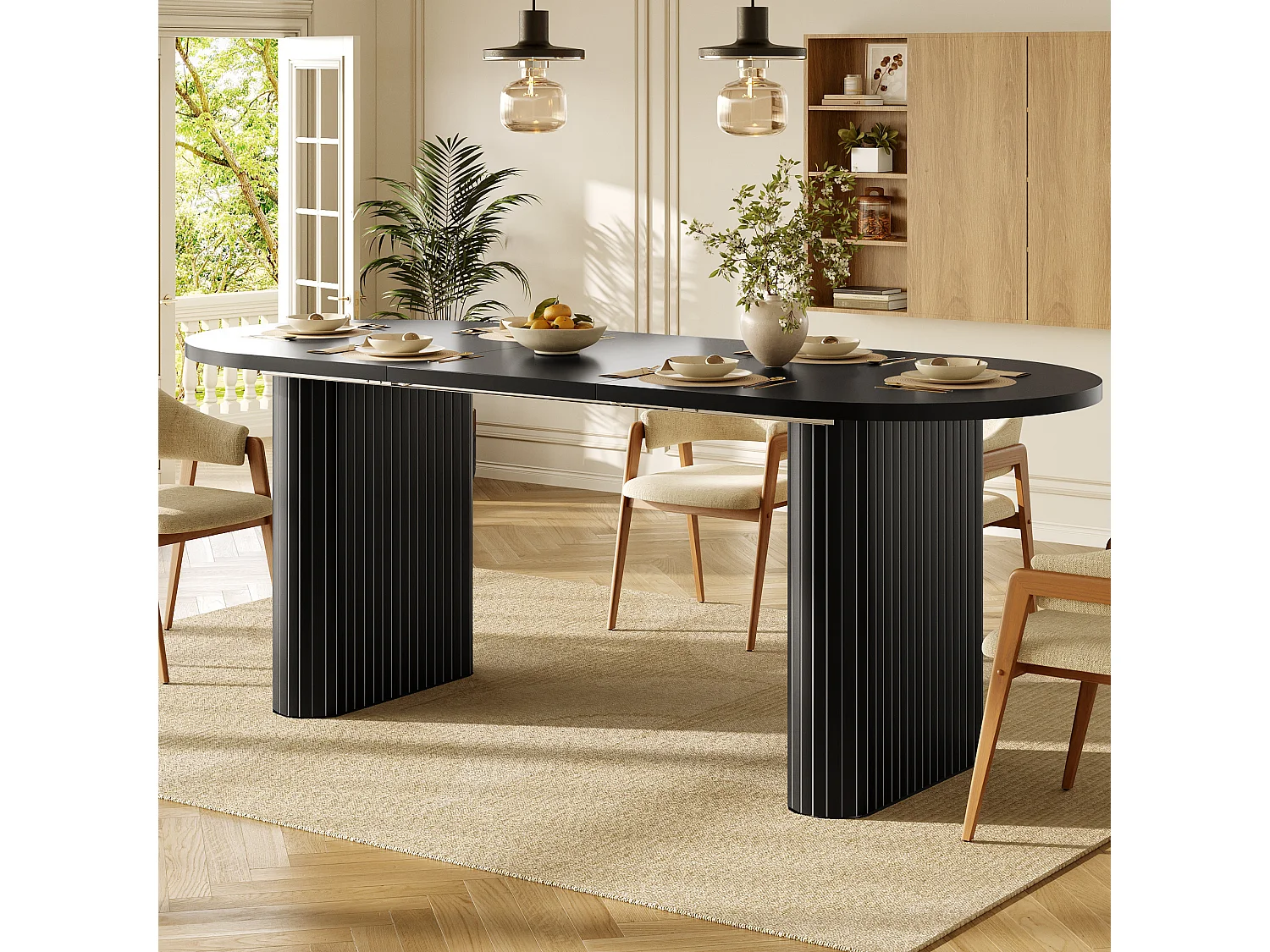 Table à Manger Extensible 120-160x80cm - table à manger ovale en bois - bureau épaissi - MDF + métal - Noir