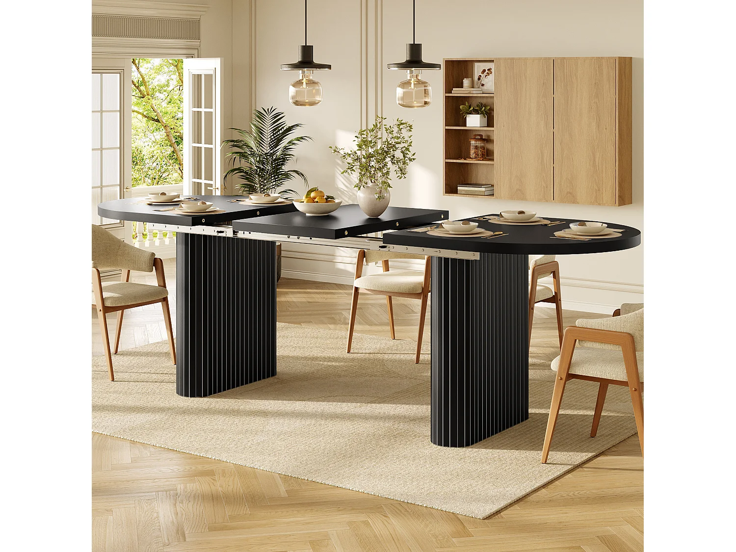 Table à Manger Extensible 120-160x80cm - table à manger ovale en bois - bureau épaissi - MDF + métal - Noir