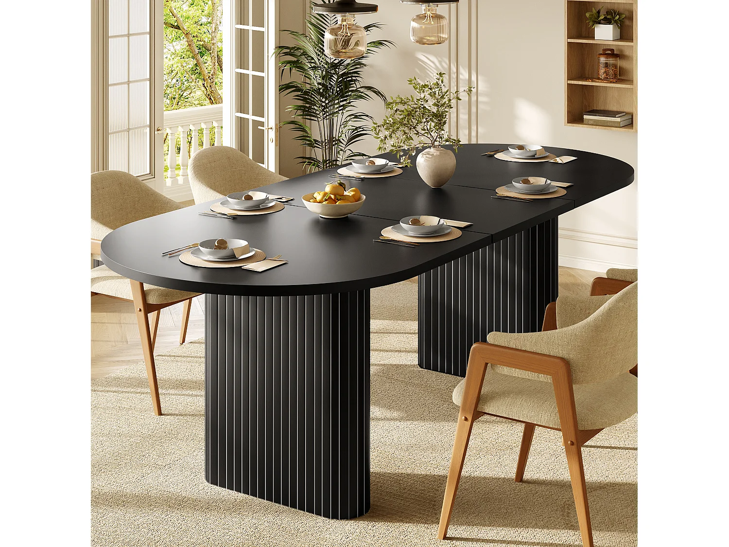Table à Manger Extensible 120-160x80cm - table à manger ovale en bois - bureau épaissi - MDF + métal - Noir