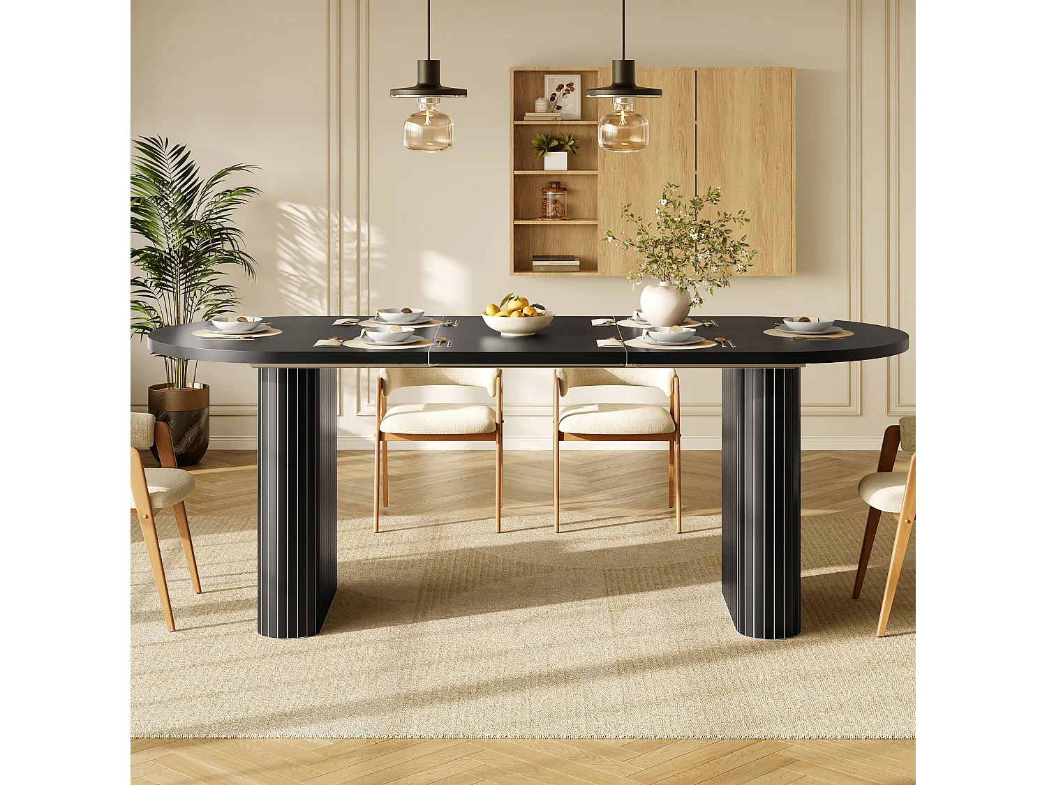 Table à Manger Extensible 120-160x80cm - table à manger ovale en bois - bureau épaissi - MDF + métal - Noir