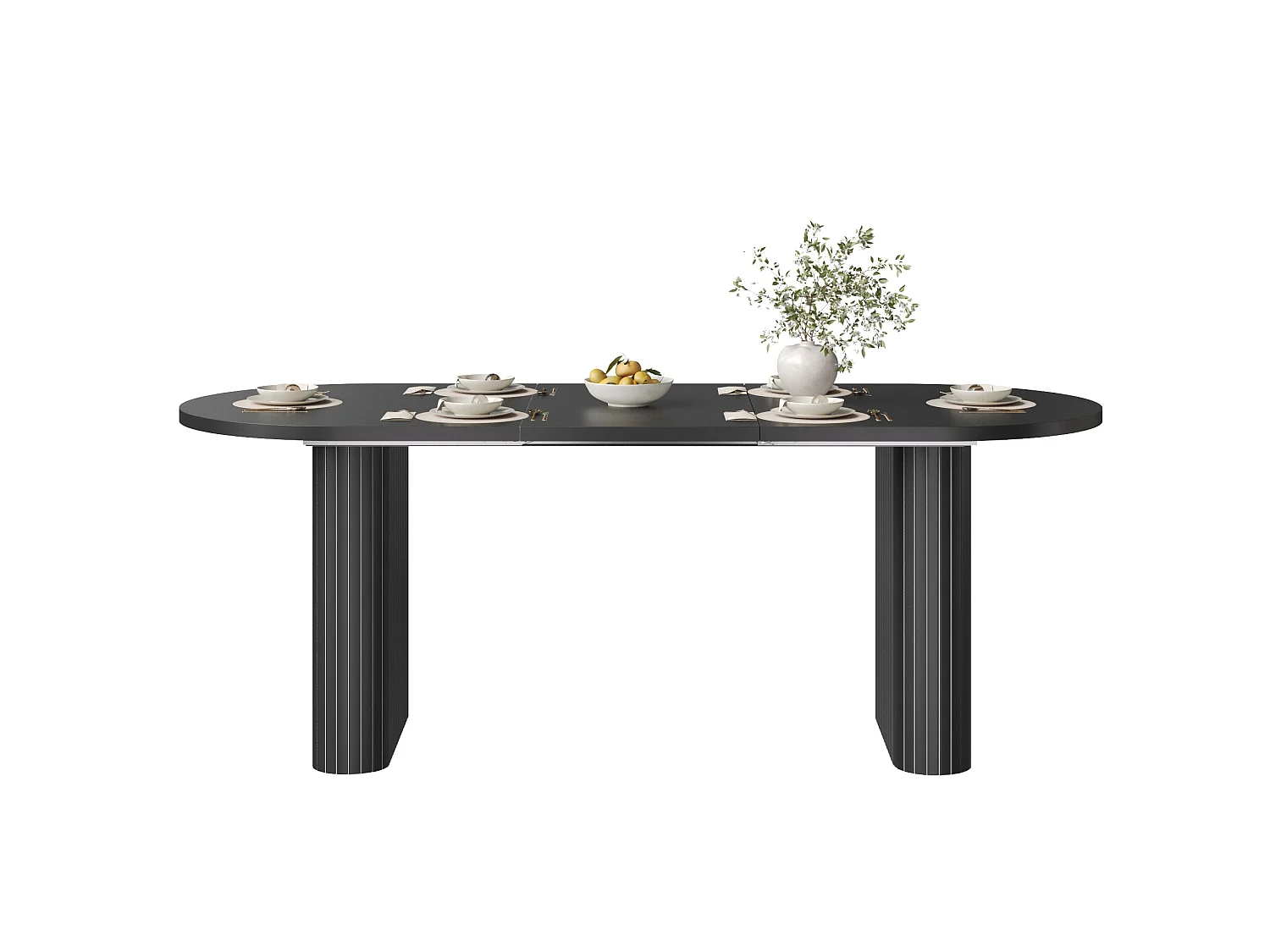 Table à Manger Extensible 120-160x80cm - table à manger ovale en bois - bureau épaissi - MDF + métal - Noir
