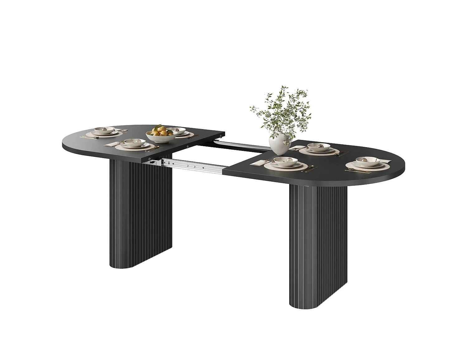 Table à Manger Extensible 120-160x80cm - table à manger ovale en bois - bureau épaissi - MDF + métal - Noir