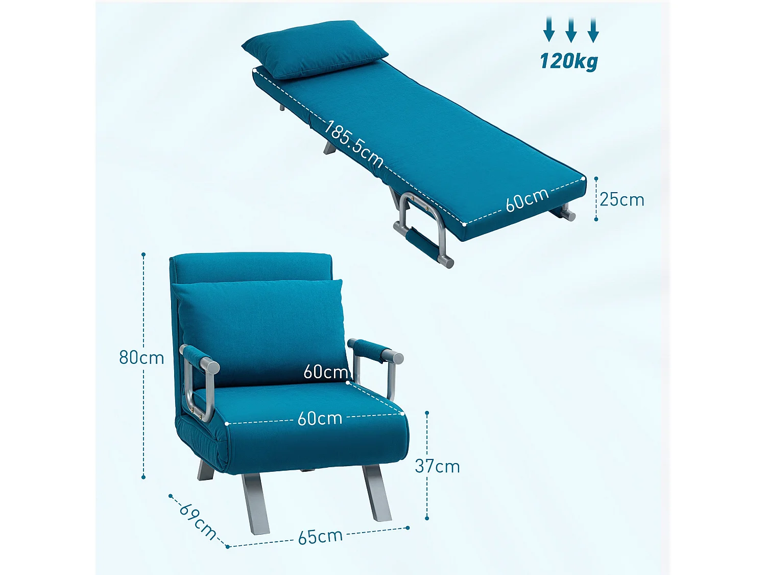 Neyo Blue Faux Suede 4 in 1 Convertible Chair Bed