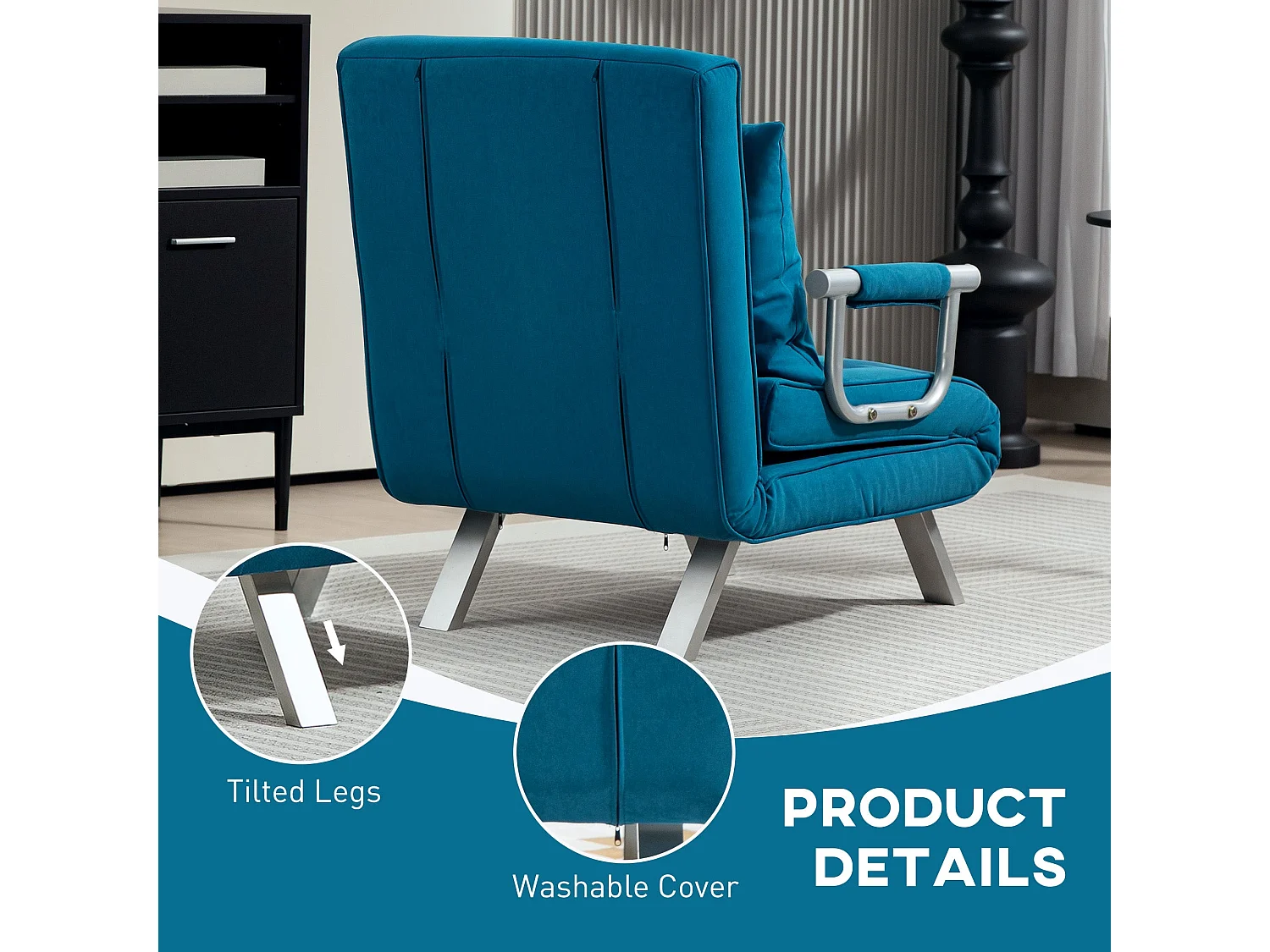 Neyo Blue Faux Suede 4 in 1 Convertible Chair Bed