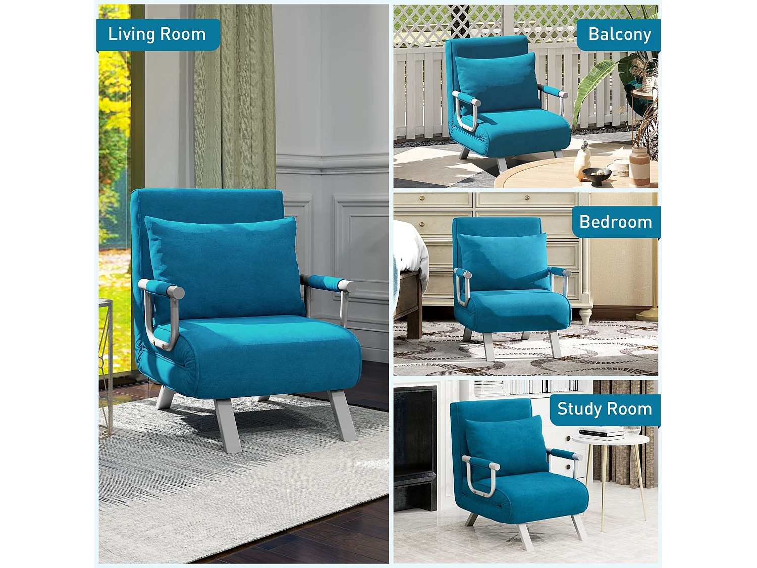 Neyo Blue Faux Suede 4 in 1 Convertible Chair Bed