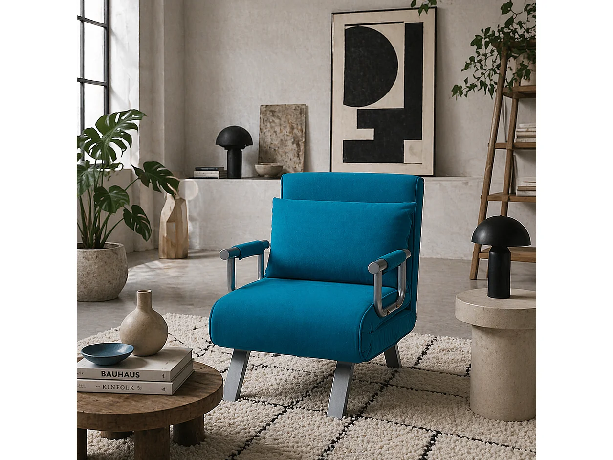 Neyo Blue Faux Suede 4 in 1 Convertible Chair Bed