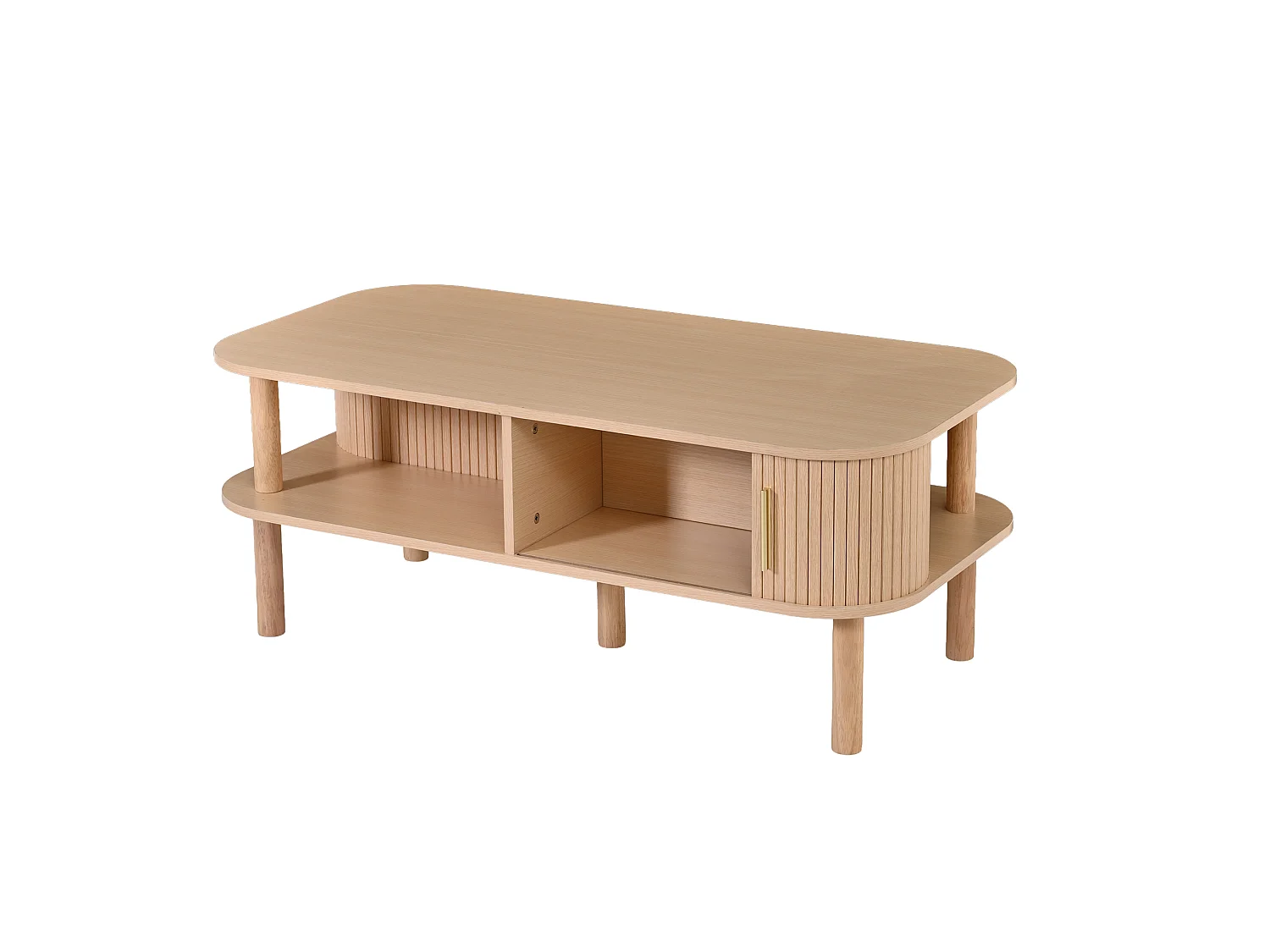 Couchtisch 110x55x45 cm - Beistelltisch - mit Schiebetür und offenen Ablagefächern - MDF - Natur