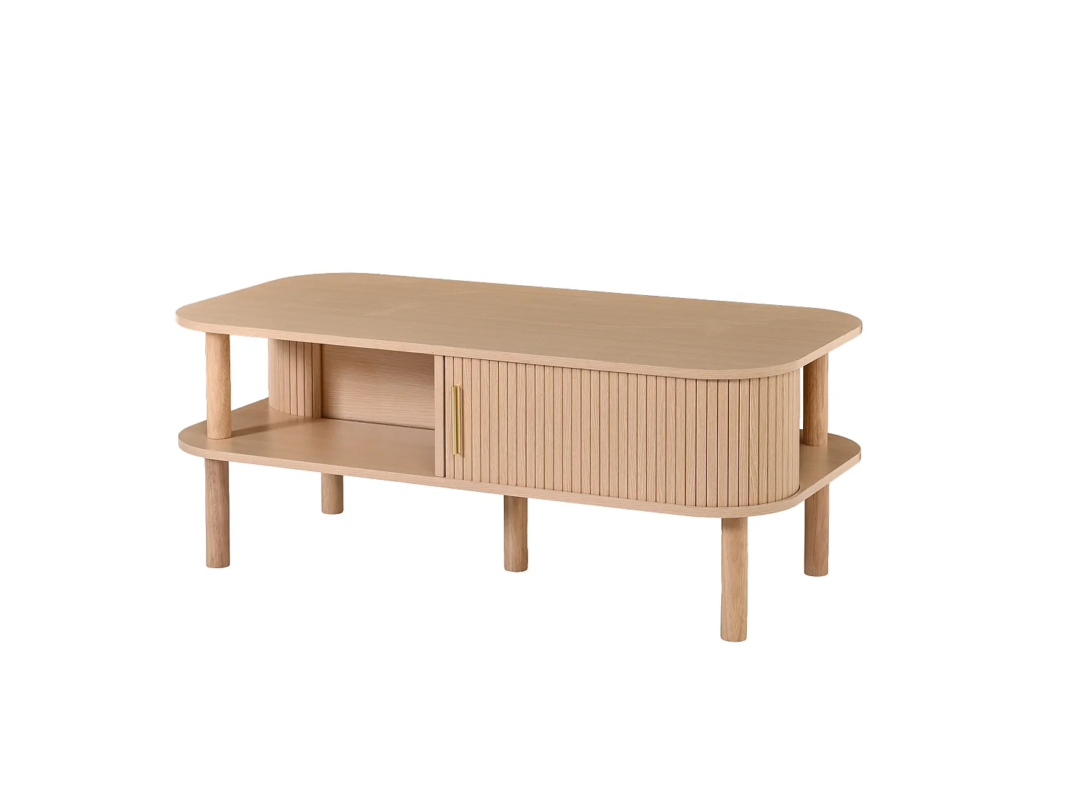 Couchtisch 110x55x45 cm - Beistelltisch - mit Schiebetür und offenen Ablagefächern - MDF - Natur
