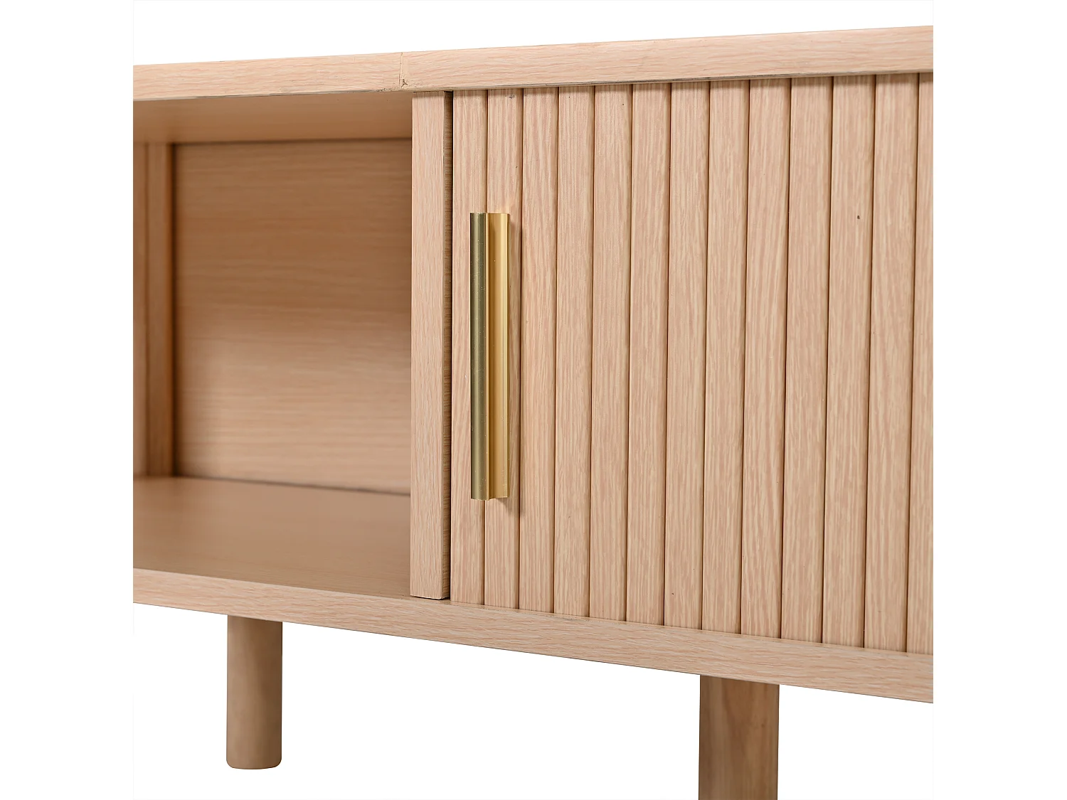 Couchtisch 110x55x45 cm - Beistelltisch - mit Schiebetür und offenen Ablagefächern - MDF - Natur