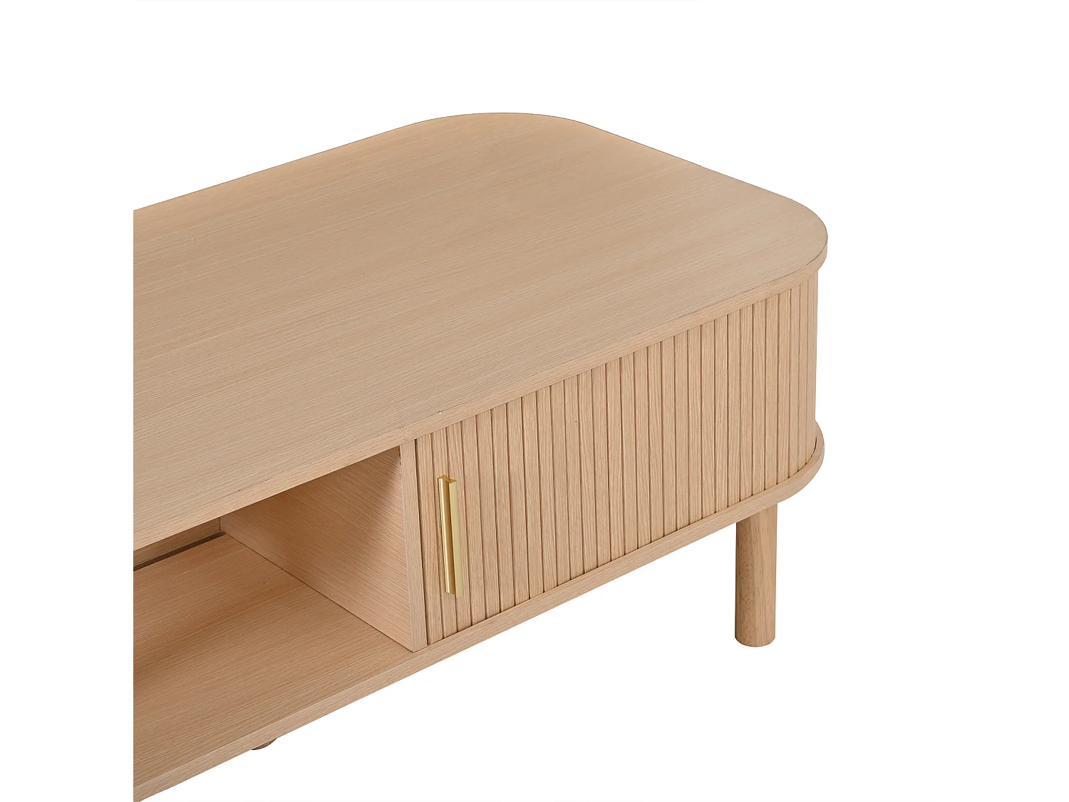 Couchtisch 110x55x45 cm - Beistelltisch - mit Schiebetür und offenen Ablagefächern - MDF - Natur