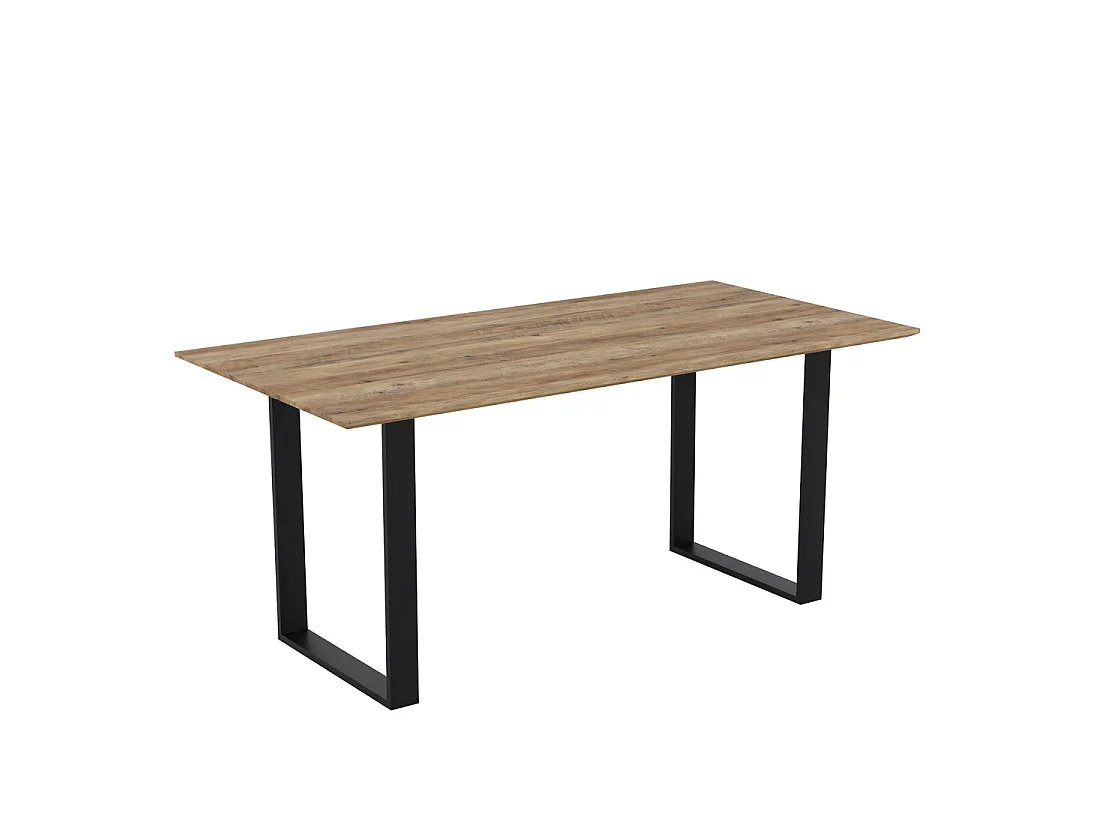 Sazzuma Rectangular Dining Table Wood Effect Top Black U Shaped Metal Legs