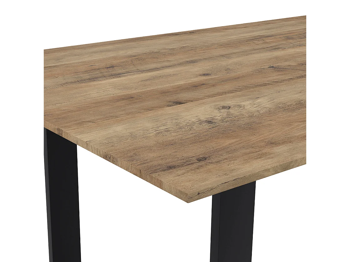 Sazzuma Rectangular Dining Table Wood Effect Top Black U Shaped Metal Legs