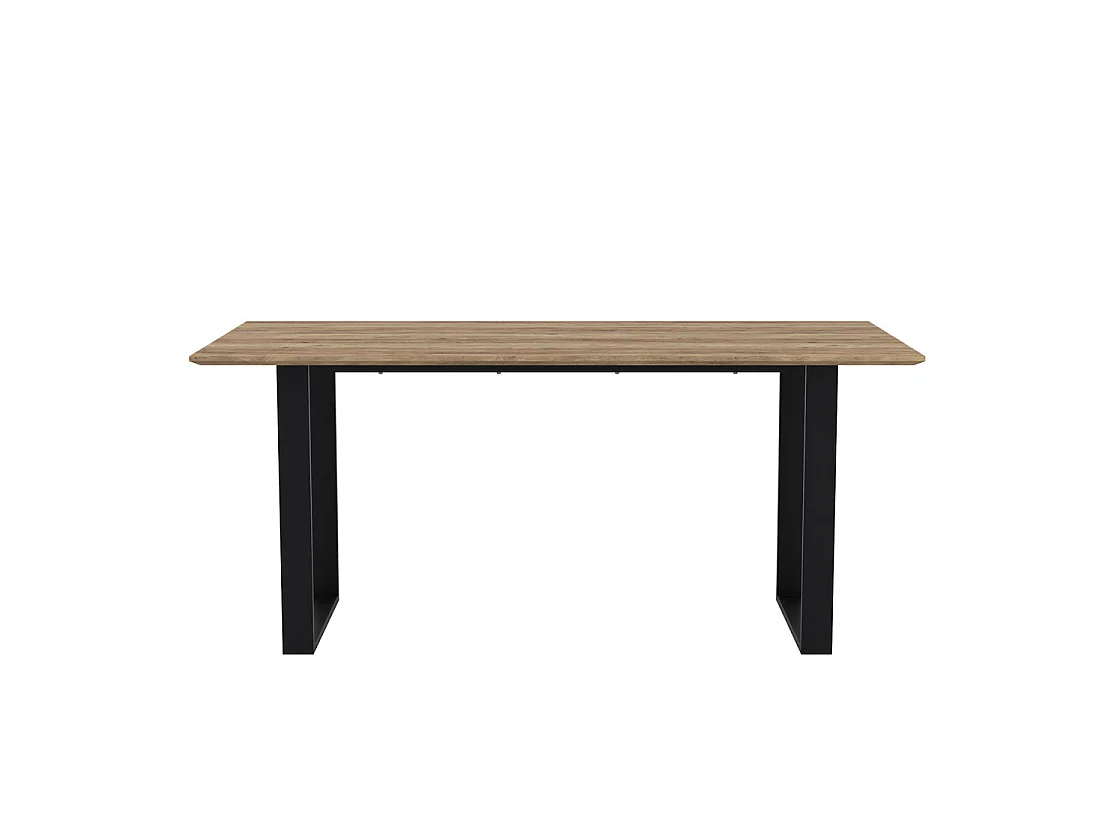 Sazzuma Rectangular Dining Table Wood Effect Top Black U Shaped Metal Legs