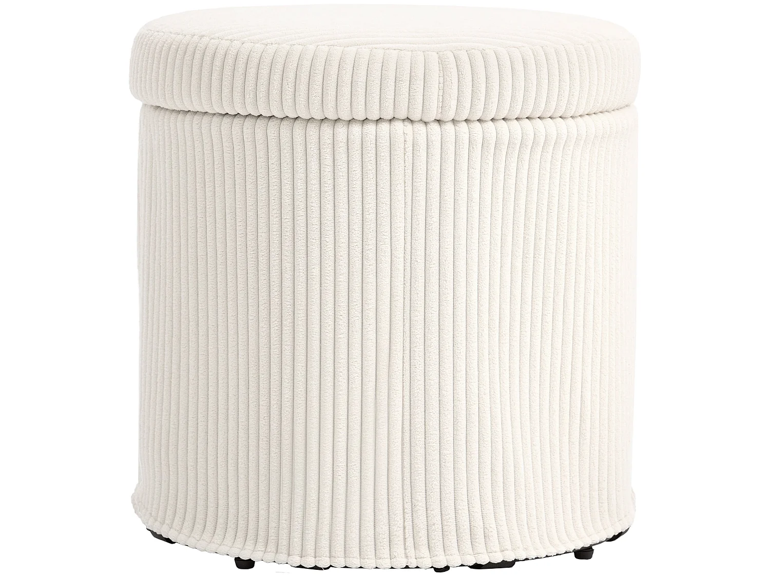 Rokael Round Beige Corduroy Storage Ottoman with Removable Lid