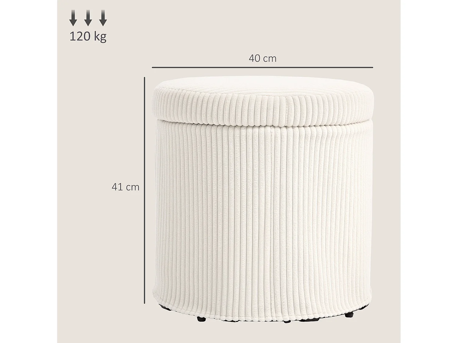 Rokael Round Beige Corduroy Storage Ottoman with Removable Lid