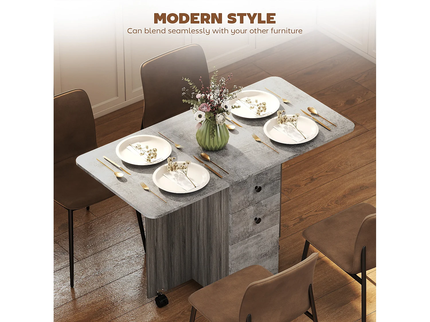 Dorette Mixed Grey Drop Leaf Dining Table with Storage Seats 4 6