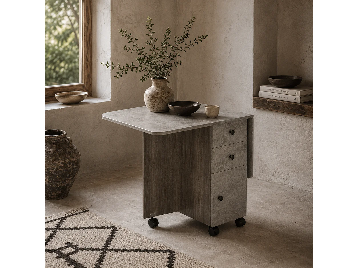 Dorette Mixed Grey Drop Leaf Dining Table with Storage Seats 4 6