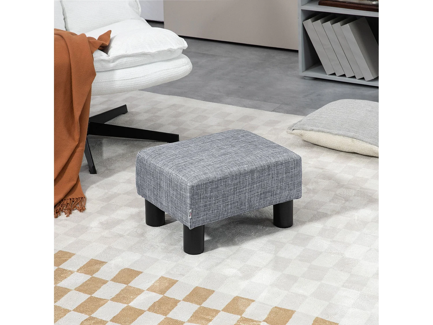 Nekael Linen Look Grey Footstool Compact Cube with 4 Plastic Feet
