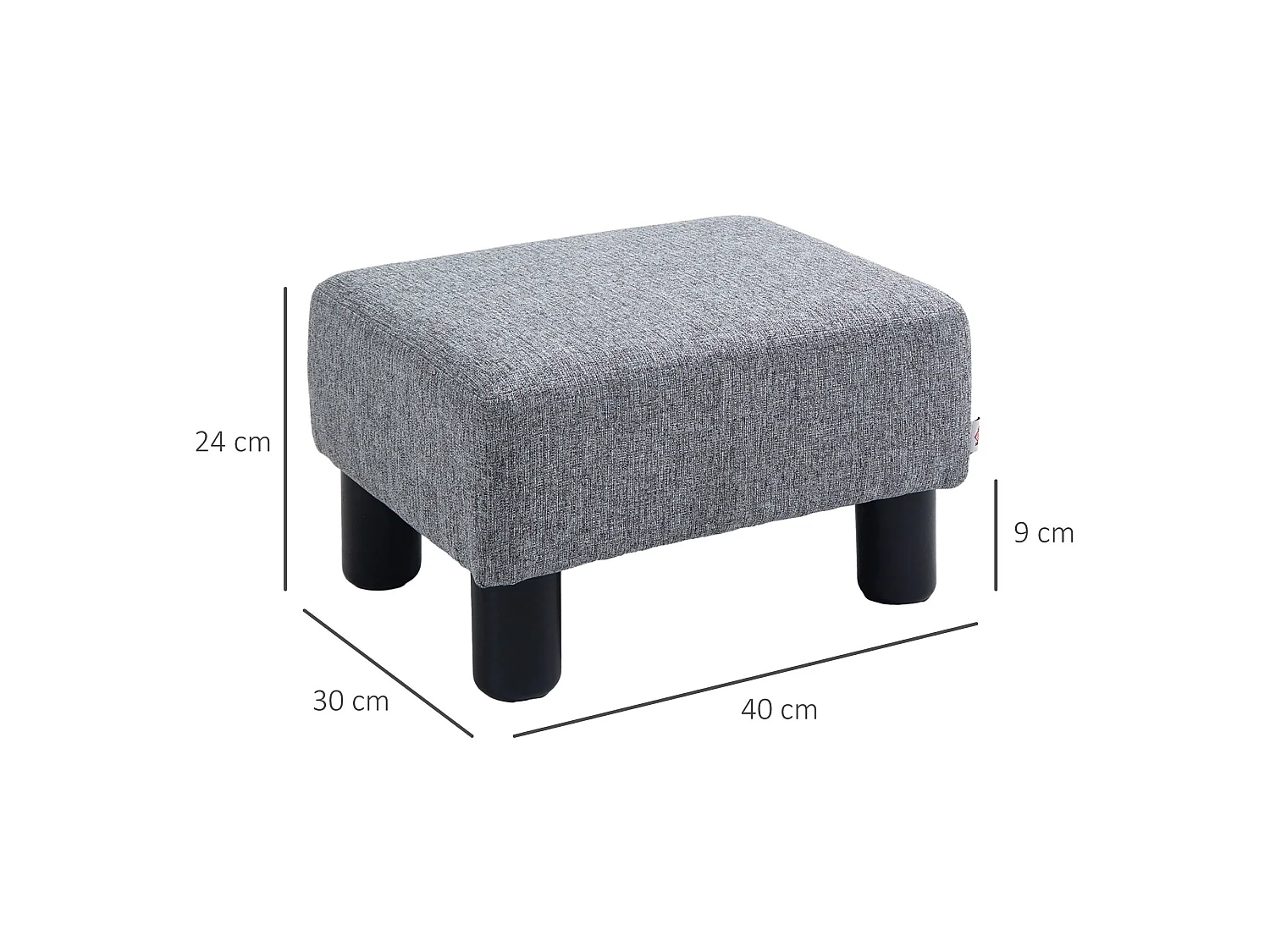 Nekael Linen Look Grey Footstool Compact Cube with 4 Plastic Feet
