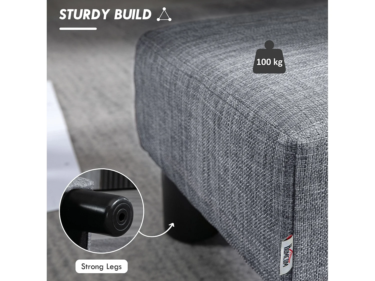 Nekael Linen Look Grey Footstool Compact Cube with 4 Plastic Feet