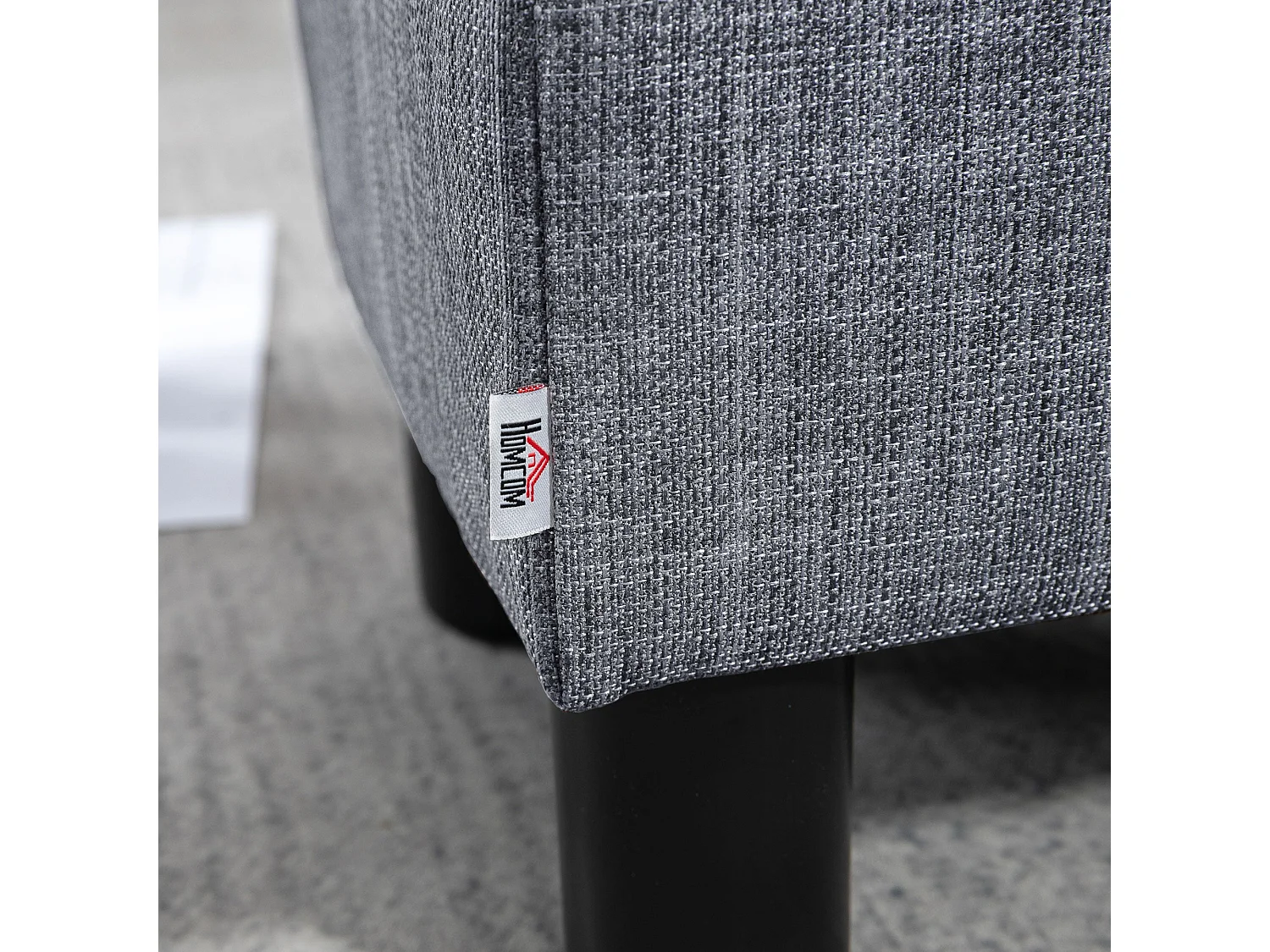 Nekael Linen Look Grey Footstool Compact Cube with 4 Plastic Feet