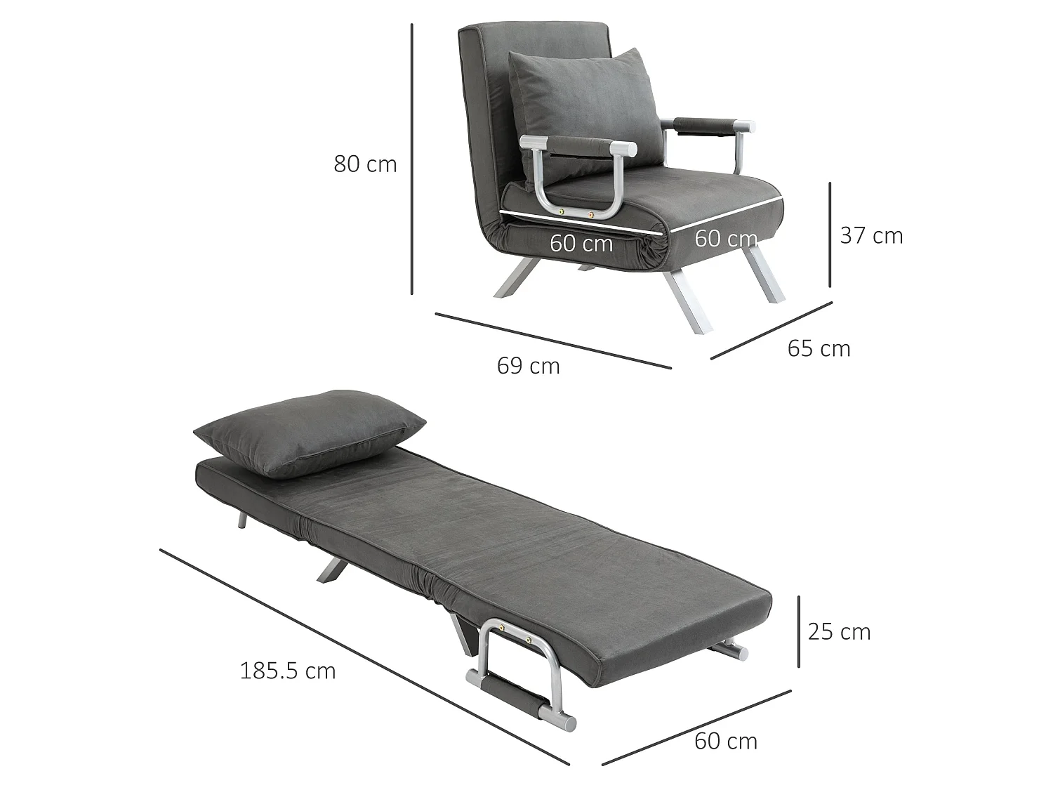 Moba Grey Faux Suede 4 in 1 Convertible Chair Bed